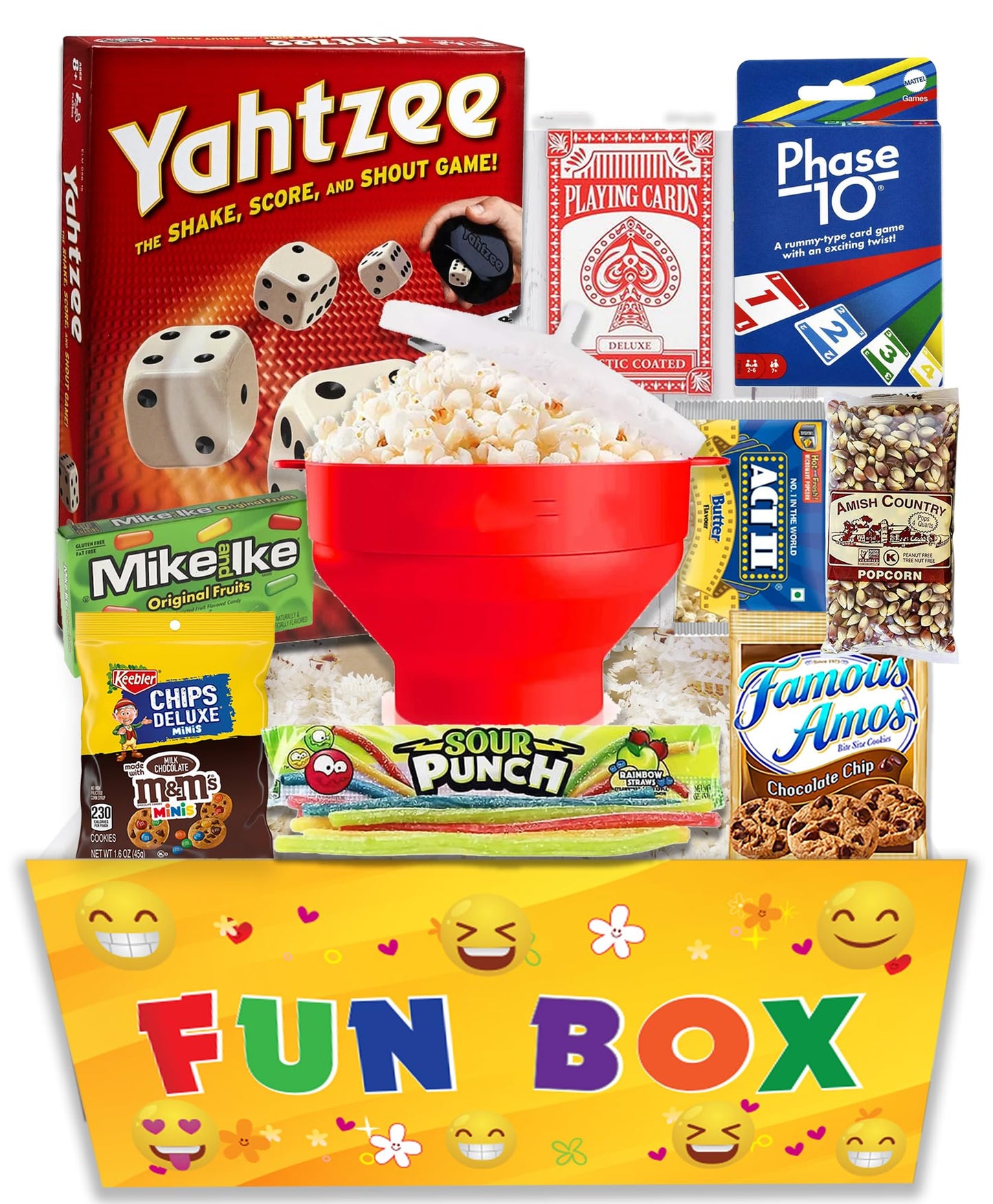 Family Game Night Gift Basket – Bundle of Card & Board Games, Popcorn Maker, Popcorn, Cookies, Savory Candies & Sweets – Fun Housewarming Gift for Families, Adults & Teens Birthday, College