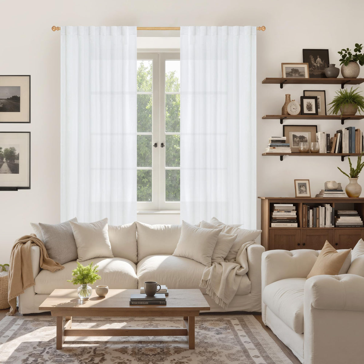 White Linen Curtains 90 Inch Length for Living Room (2 Count)