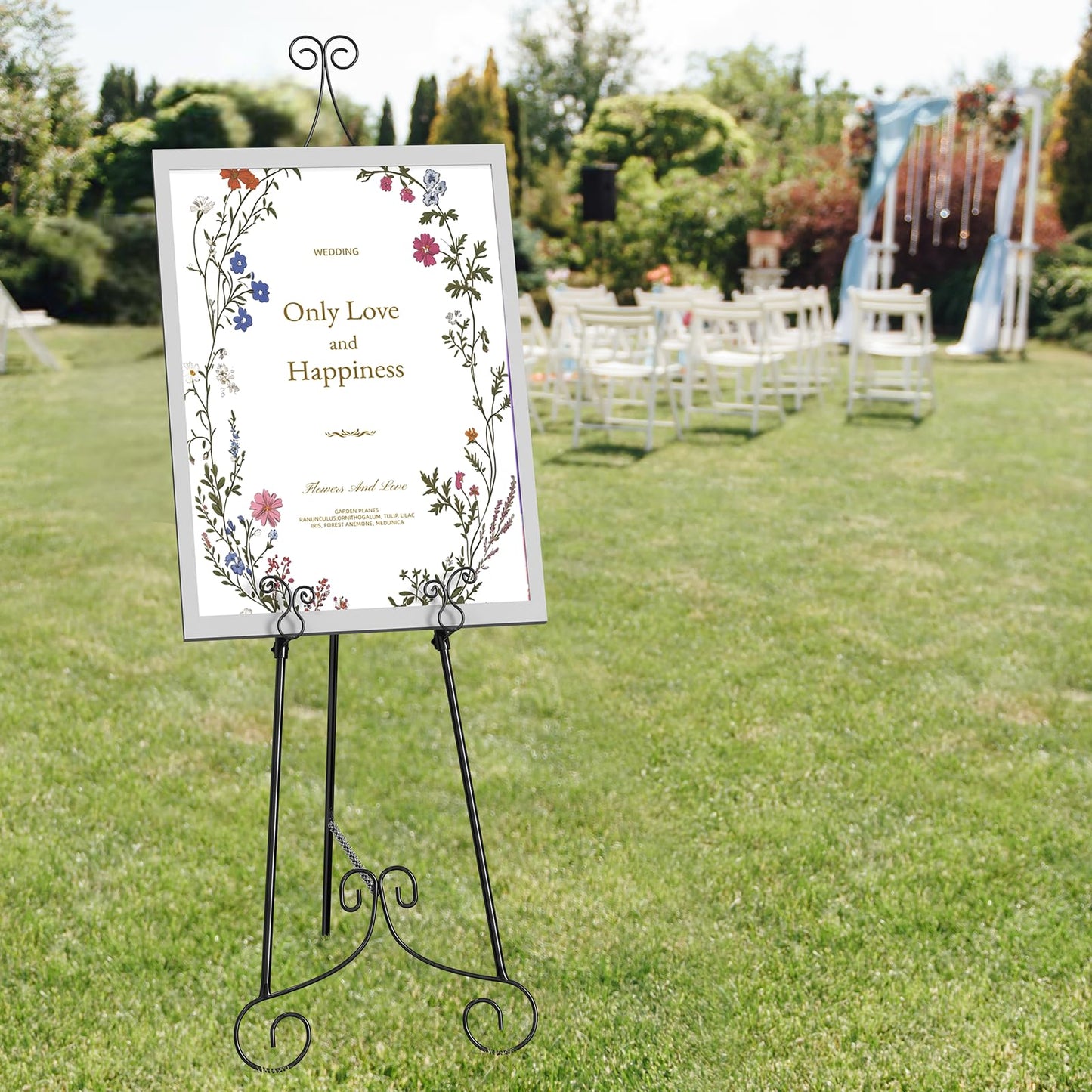 1 PC Black Easel Stand for Sign, Metal Sign Holder, Adjustable Wedding Sign Stand with Chain Support, Sign Holder for Display, Party Painting.