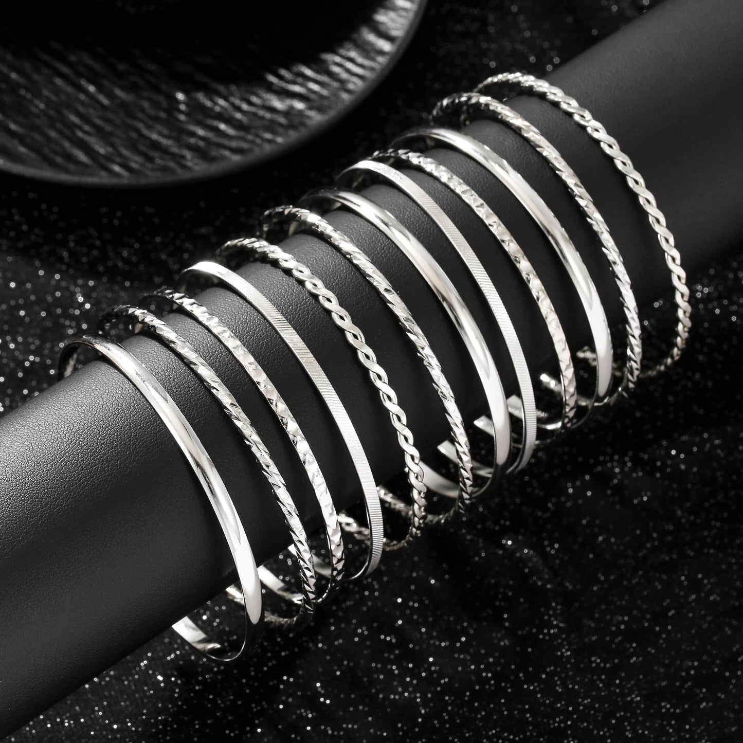 AYWFCBF Silver Bangles for Women, 12 Pcs Boho Stackable Bracelets Multi Layer Textured Chunky Bracelets Jewelry Set for Women