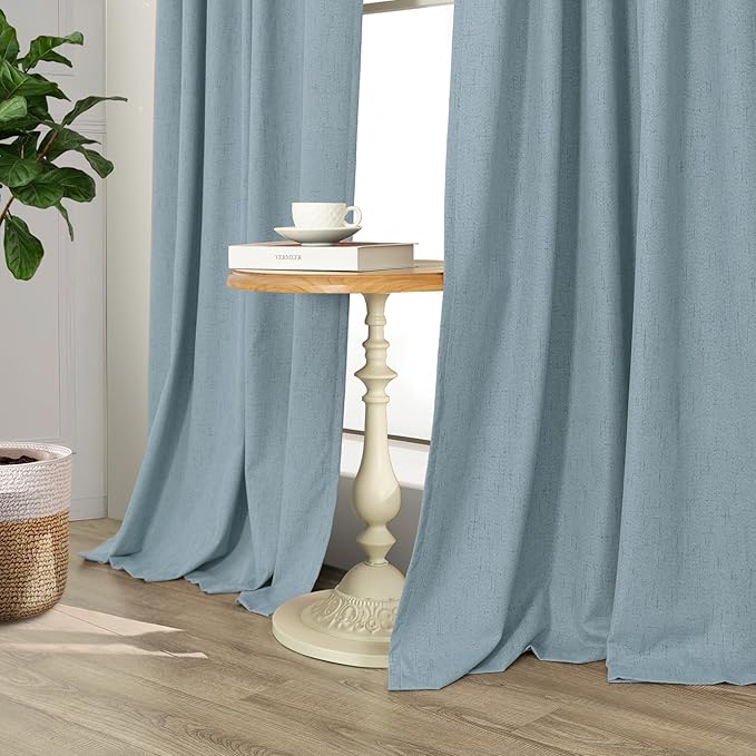 Dusty Stone Blue Completely Blackout Curtains Back Tab Loop Pocket Bedroom Draperies Window Treatment Soundproof Thermal Black Out Long Curtains for Living Room Nursery 52 x 102 Inch Length 2 Panels