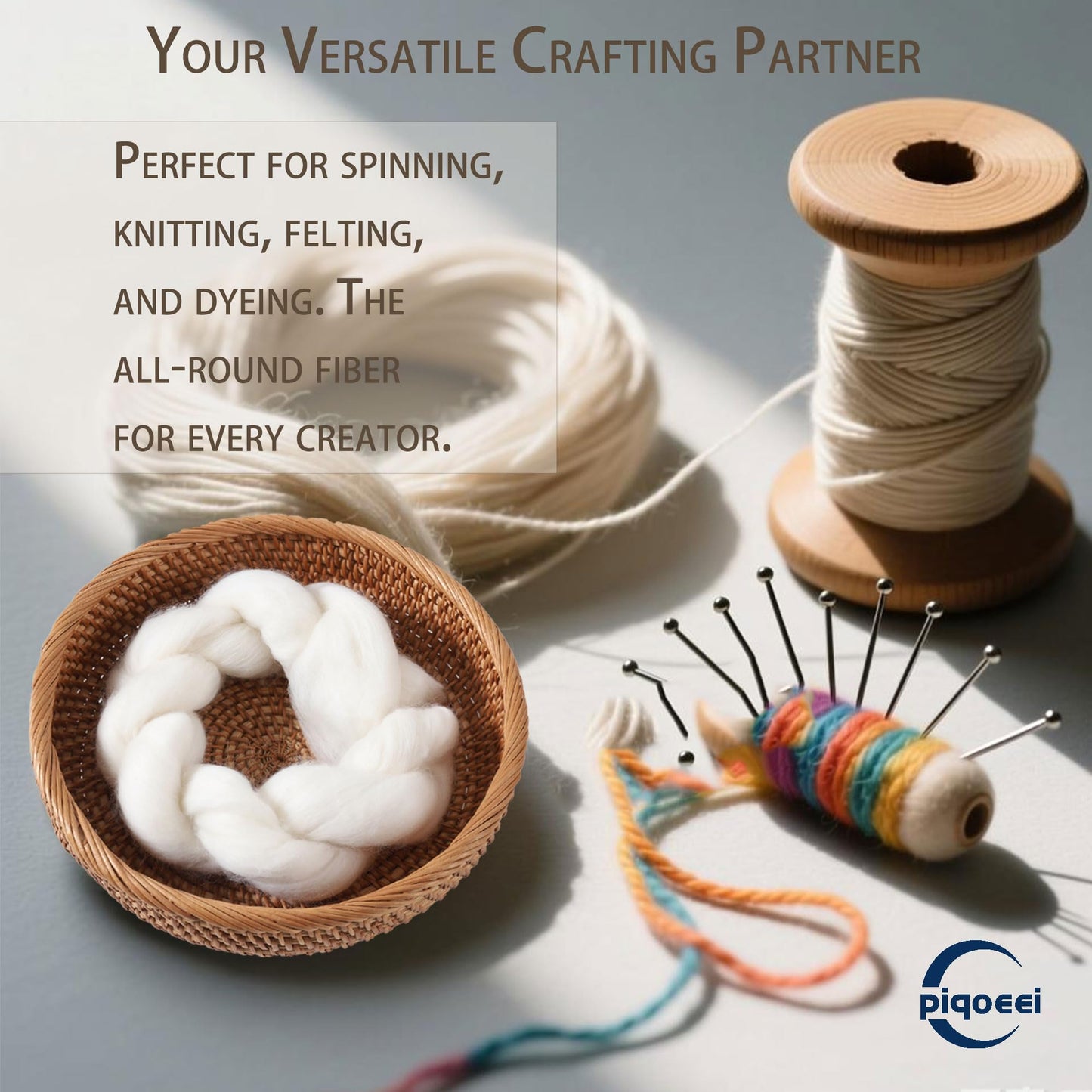 Merino Wool Roving Top for Spinning and Felting - 100% Natural Undyed, Soft Fine Wool for Needle Felting, Knitting, Dyeing (5.3oz)