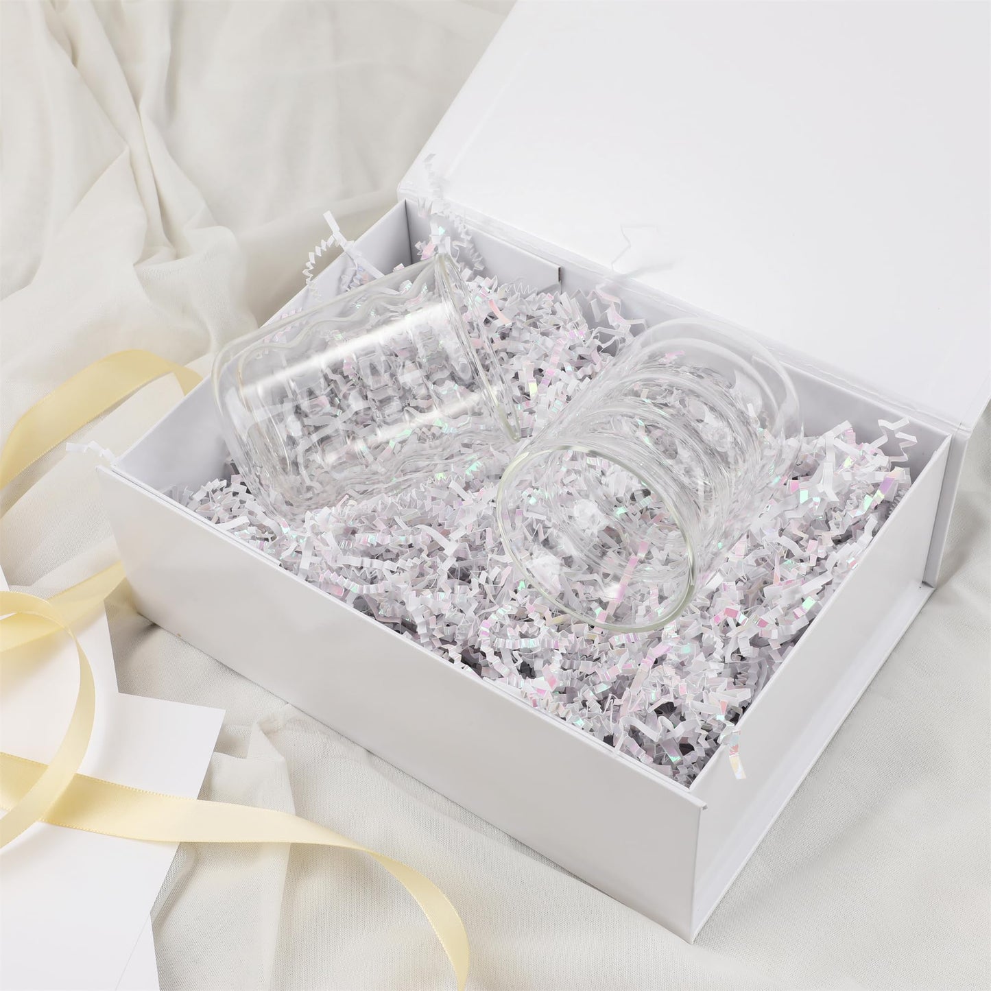 MUMUPACK White Large Gift Boxes With Lids Includes Ribbon And Diy Printable Sticker Paper, Bridesmaid & Wedding Proposal Box, Magnetic Gift Box Sphere