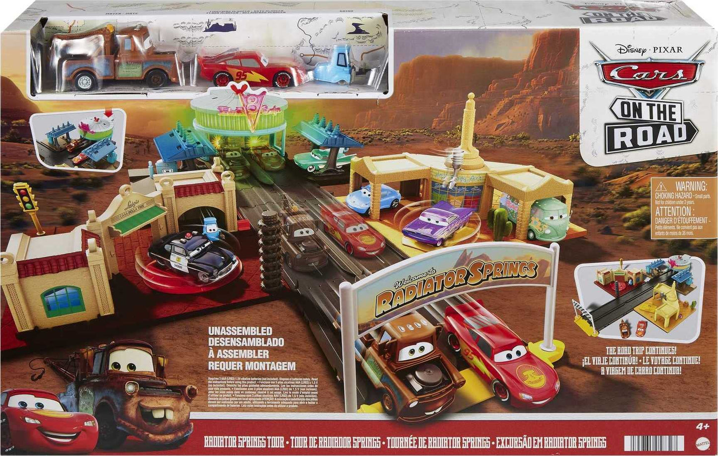 Mattel Disney and Pixar Cars On The Road Playset with 2 Toy Vehicles & Light-Up Countdown, Includes Lightning McQueen & Mater Truck