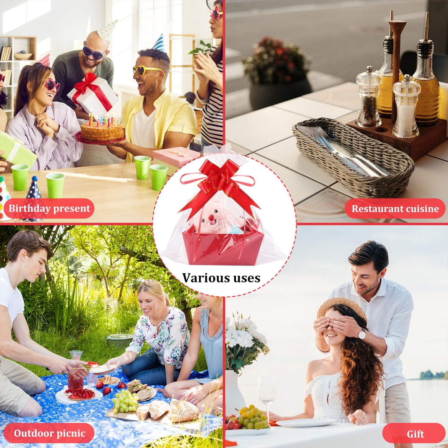 Yiksonyo 15-Pack Red Gift Baskets Empty, Kraft Gift Basket Kit with Bags & Bows, Large 10 x 6.5 x 4.3 inches Red Kraft Gift Basket for Christmas, Birthday, Wedding, DIY and More