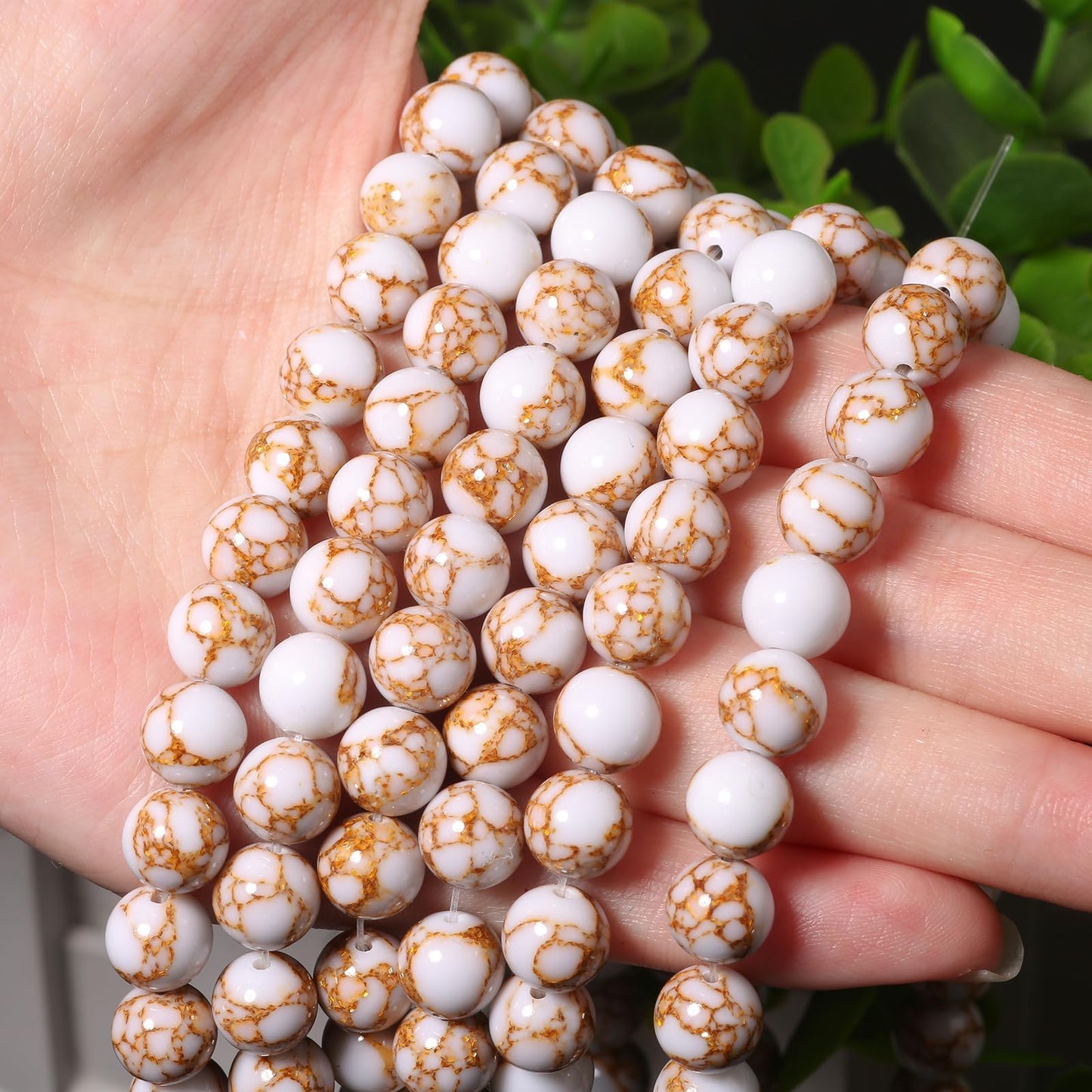 6mm White and Gold Turquoise Natural Stone Beads Round Loose Beads for Jewelry Making Yochus DIY Beads Bracelet Necklace