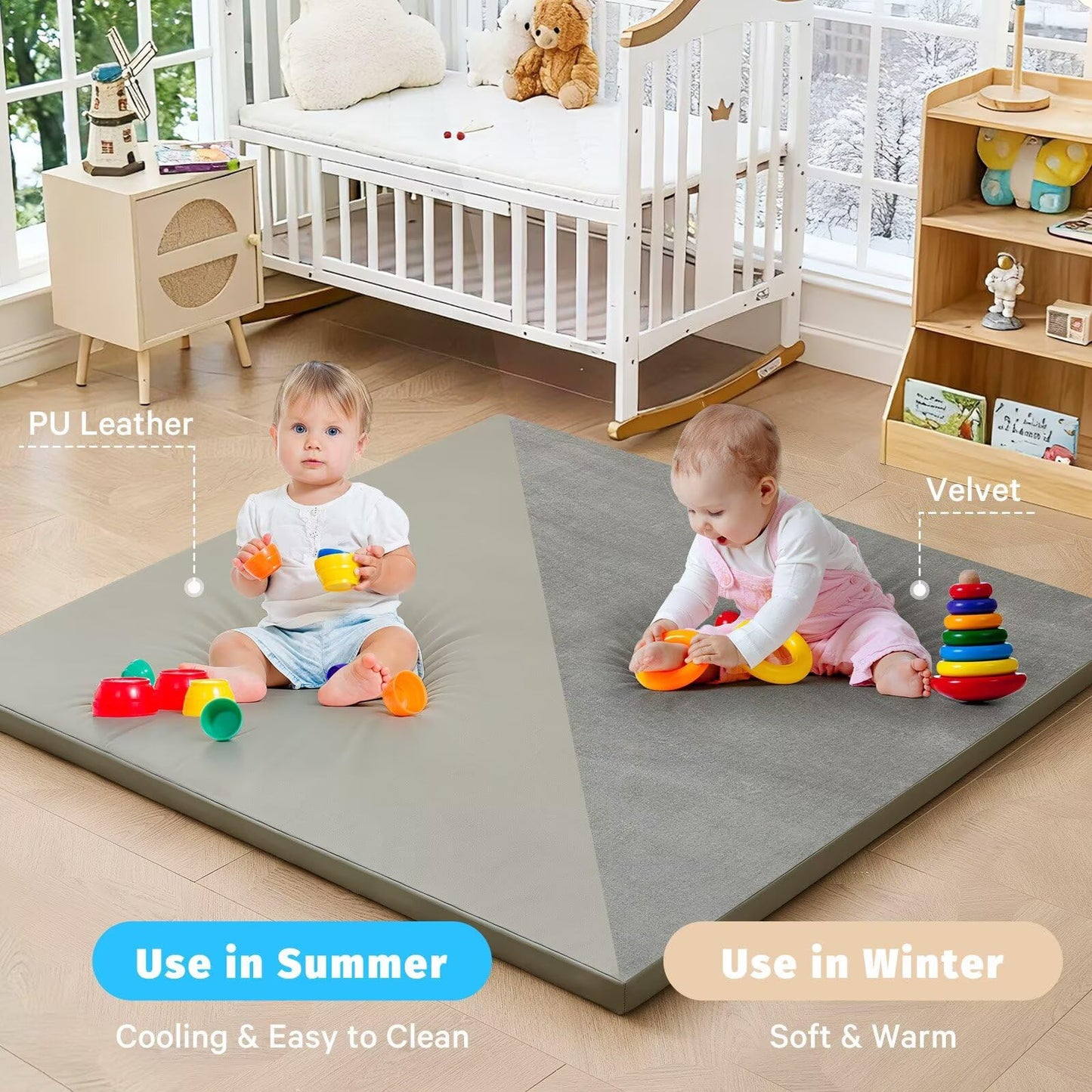 ILPEOD Waterproof Baby Play Mat for Floor Memory Foam 71 * 79 Cushion Playpen Playmat Tummy Time Crawling Mat Nursery Rug Thick Pad Create Soft & Safe Area for Infants,Toddler,Kids,Grey