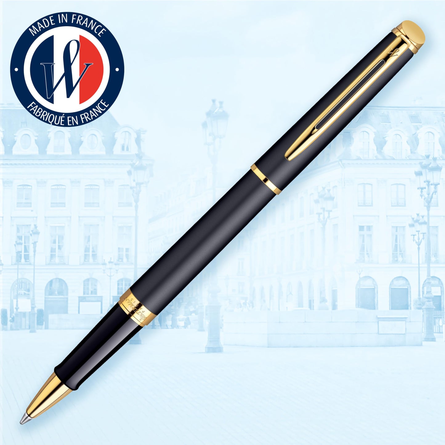 Waterman Hémisphère Rollerball Pen, Matte Black with 23k Gold Trim, Fine Point with Black Ink Cartridge, Gift Box