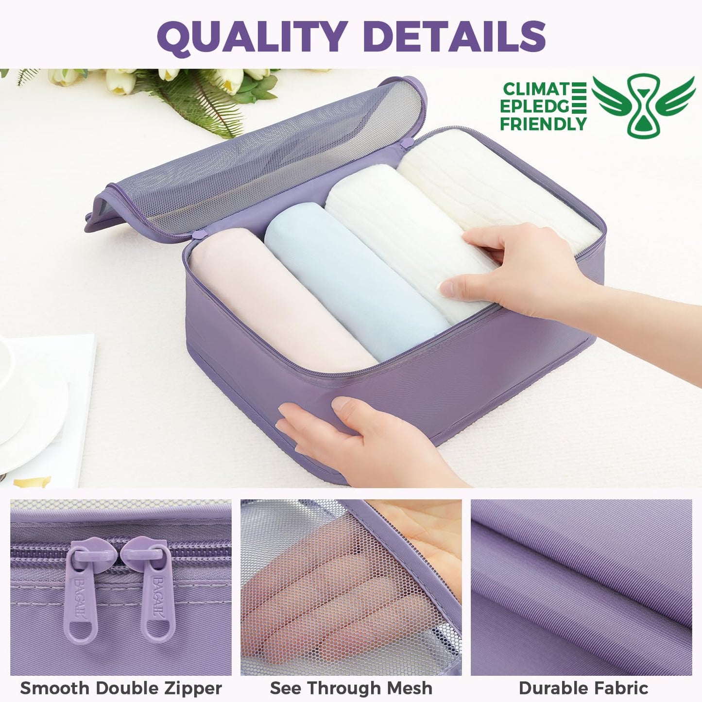 BAGAIL 9 Set Packing Cubes with Packing List Luggage Packing Organizers for Travel Accessories (Dusty Purple)