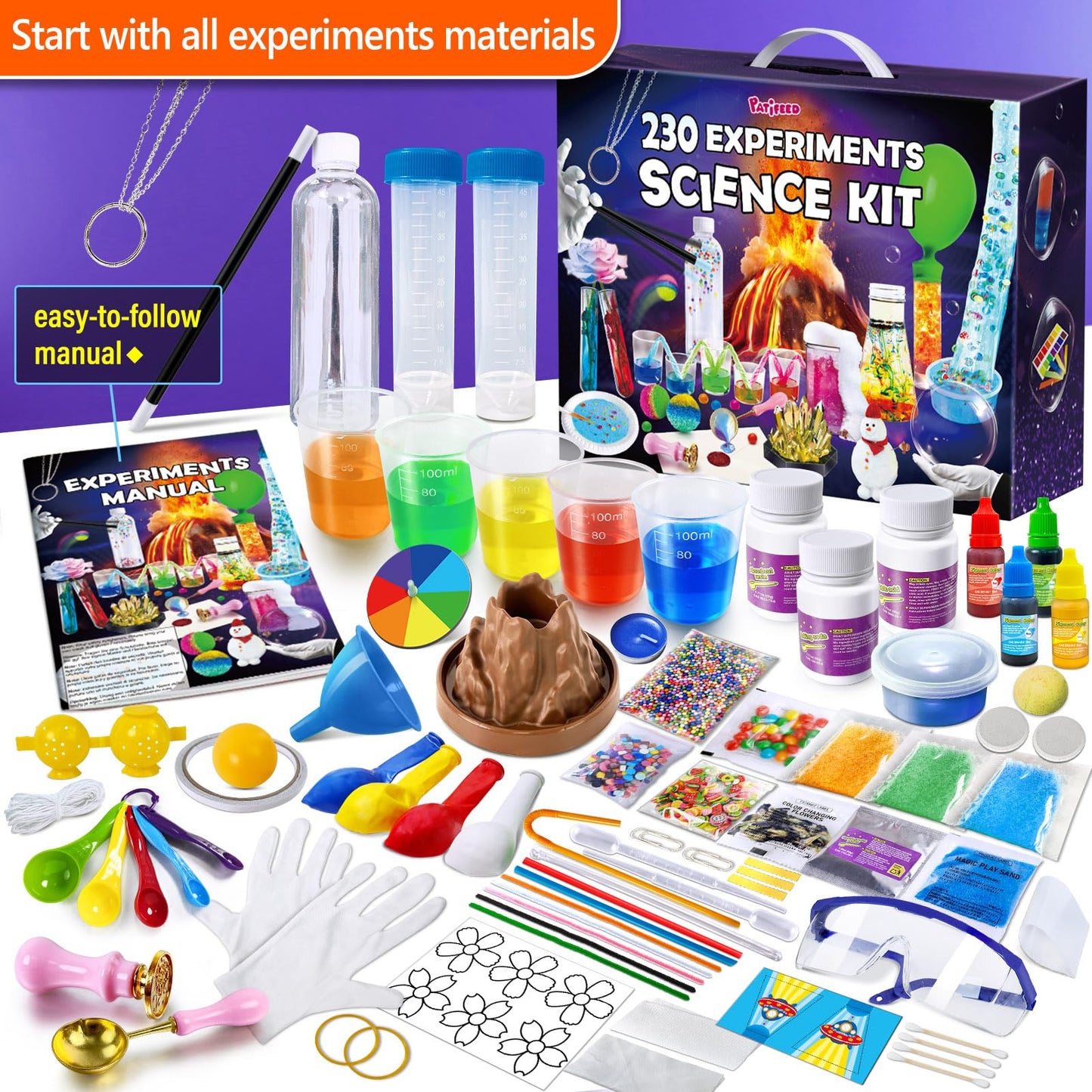 PATIFEED 230 Experiments Science Kits for Kids - S.T.E.M Toys with Magic Chemistry Set Crystal Growing Physics Slime Educational Gifts Idea for Boys Girls