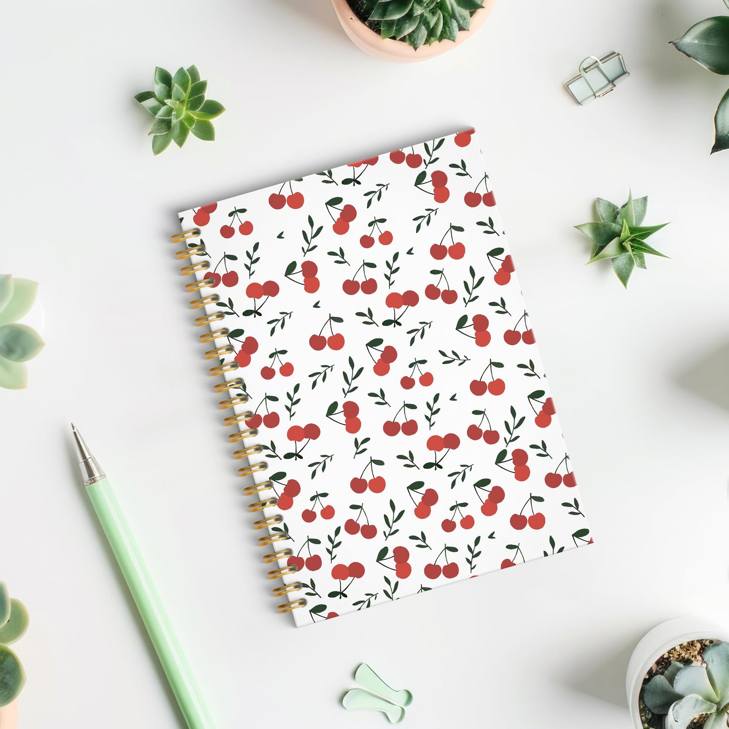 ROXMART Cute Cherry Spiral Notebook, Cherry Gifts for Women Journal, Fruit Lover Gifts, Girly Aesthetic Fruit Journal Notebook, 5.5x8.3 Inch