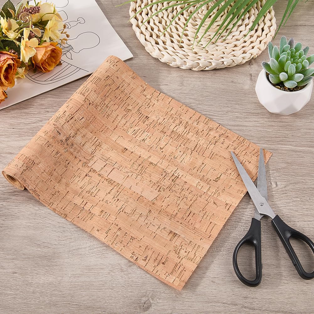 CALFOVERA Natural Cork Sewing PU Leather Fabric Sheets by The Yard 48.98 x 8.03 inch Sandy Brown Textured Embellished Craft Sheet Roll for Earrings and Other HandCrafts DIY Projects