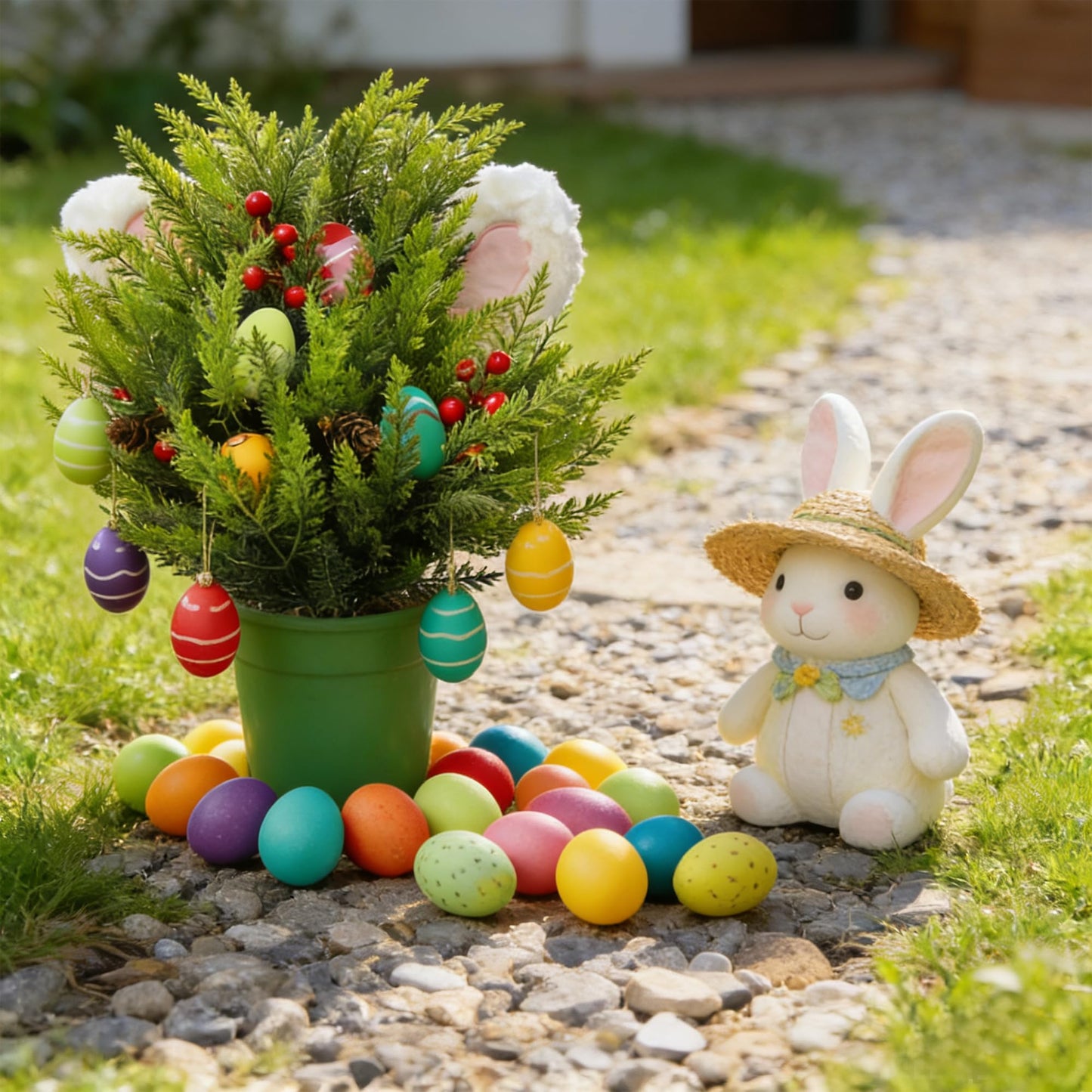 Allesgute Easter Decorations,1Pcs Artificial Easter Egg Flower Table Ornaments, Eggs Berry Picks with Bunny Ears, Easter Decorations for homeDecor, DIY, Weddings, Spring Celebrations