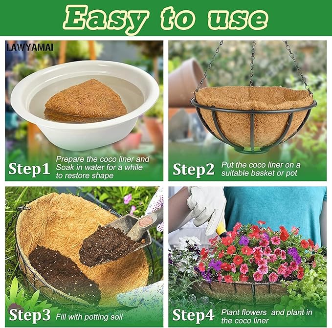 Y&M 2PCS 14" Round Coconut Fiber Liner Pre-Formed Replacement for 14'' Hanging Basket