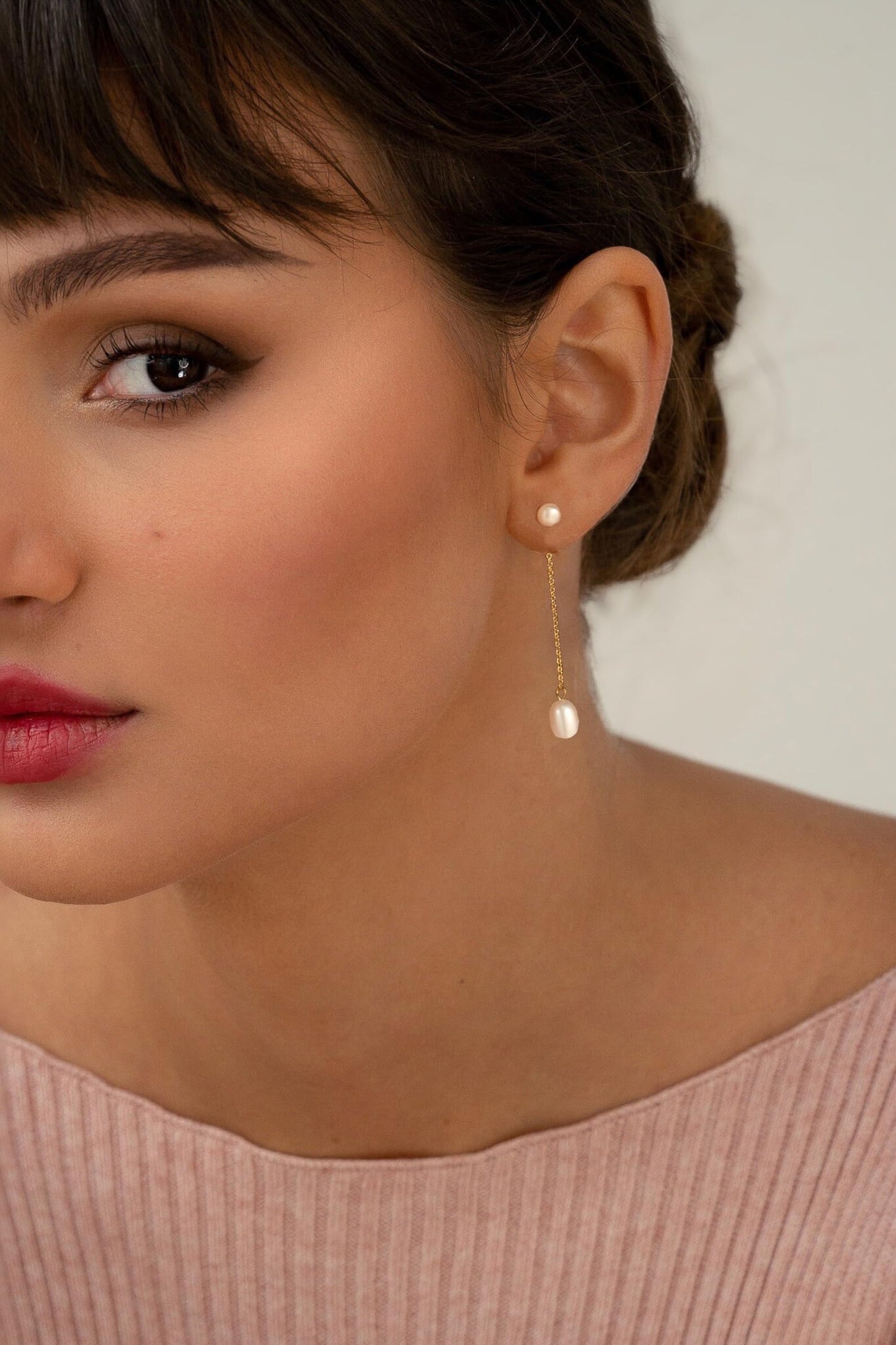 SELFROSE Pearl Dangle Earrings for Women,Trendy Pearl Drop Earring 14k Gold Plated Dainty Wedding Earrings