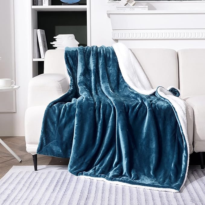 SOCHOW Sherpa Fleece Throw Blanket, Double-Sided Super Soft Luxurious Plush Blanket Throw Size, Blue Coral, 50x60 inches