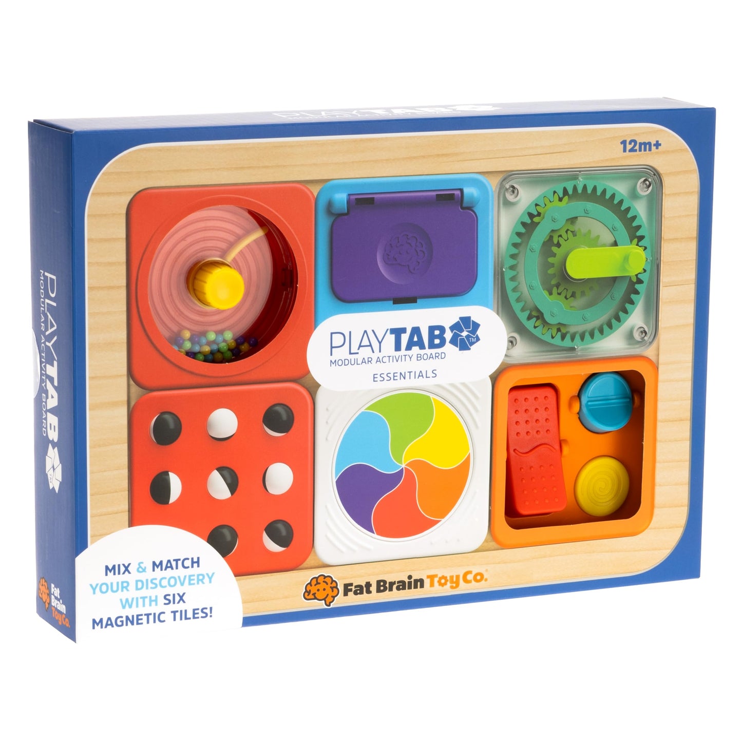 Fat Brain Toys PlayTab Essentials, Modular Sensory Activity Board, Busy Board for Toddlers and Babies Ages 12 Months+