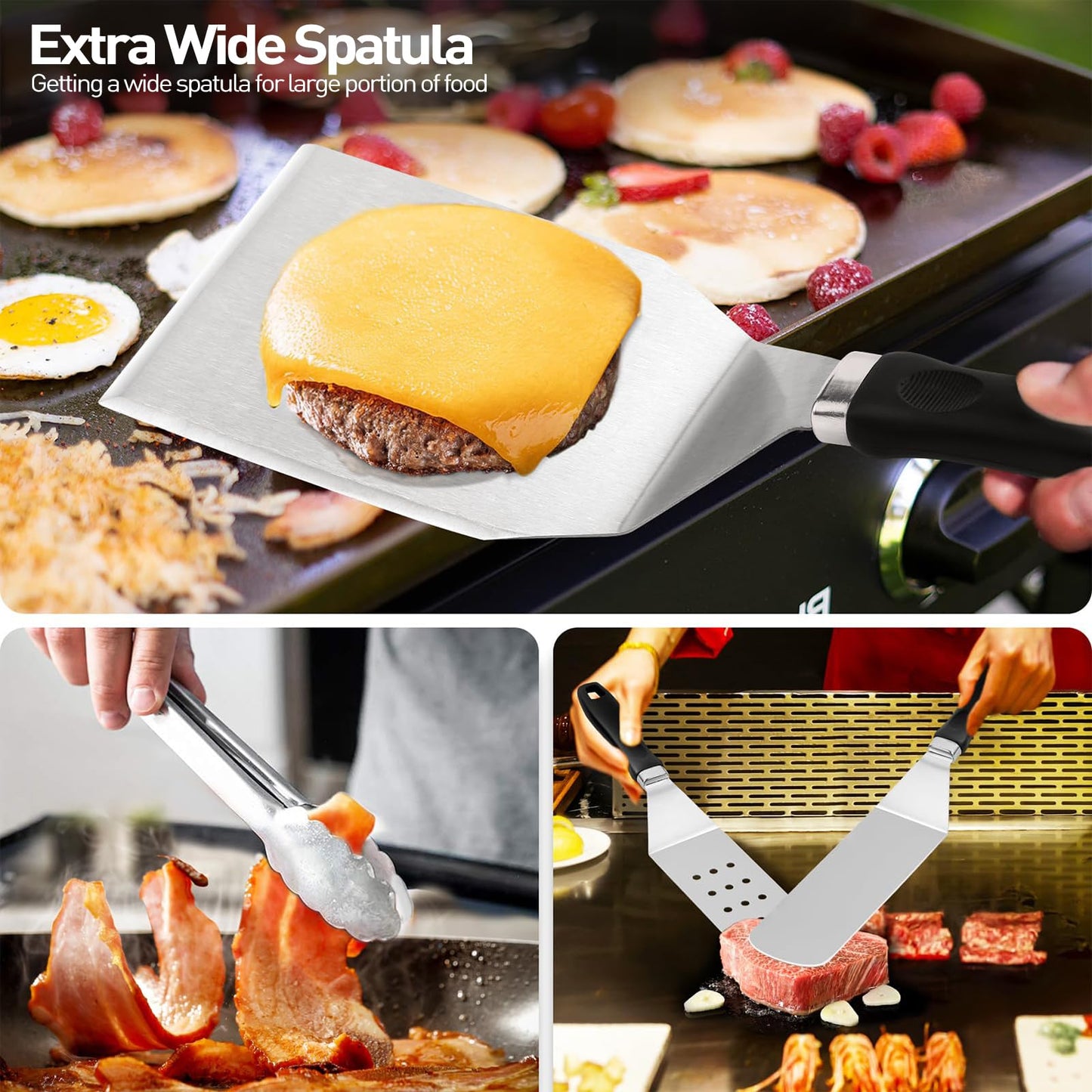APSARAS USA 27pcs Griddle Accessories Kit for Blackstone, Grilling Accessories,Hibachi Enlarged Spatula Gift Set with Basting Cover,Flat Top Grill Accessories, Burger Press Patty Maker,Storage Bag