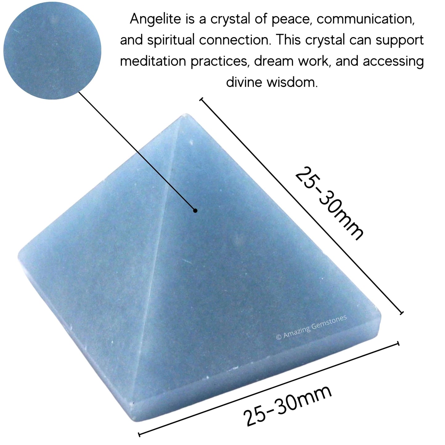 Amazing Gemstone Angelite Pyramid Crystal Healing Stones - 1" Great Pyramid Figurine of Natural Stone Pyramid for Meditation, Reiki, Chakra Balancing and Crystal Pyramids Grid