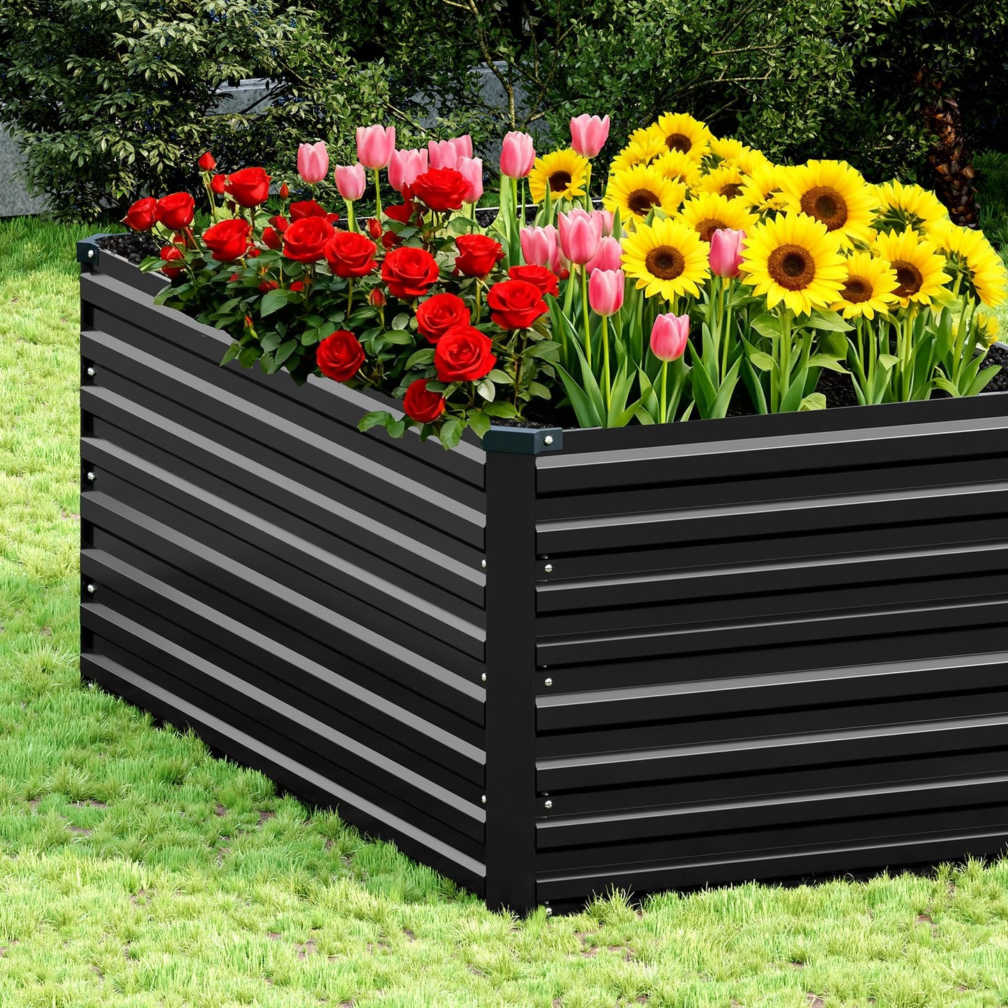 Vengarus 4x2x2FT Galvanized Raised Garden Bed Kit, Deep Root Planter Box Outdoor Large Planter Raised Beds for Planting Flowers,Vegetables and Herbs-Black