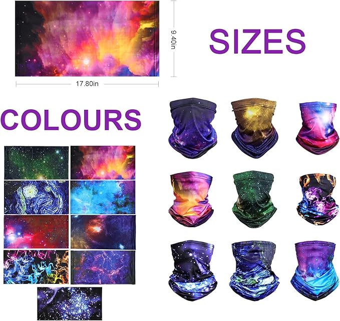 Sun Protection Face Mask Neck Gaiter - 9 Pack Breathable UV Protection Scarf for Men & Women, Hiking, Cycling, Fishing