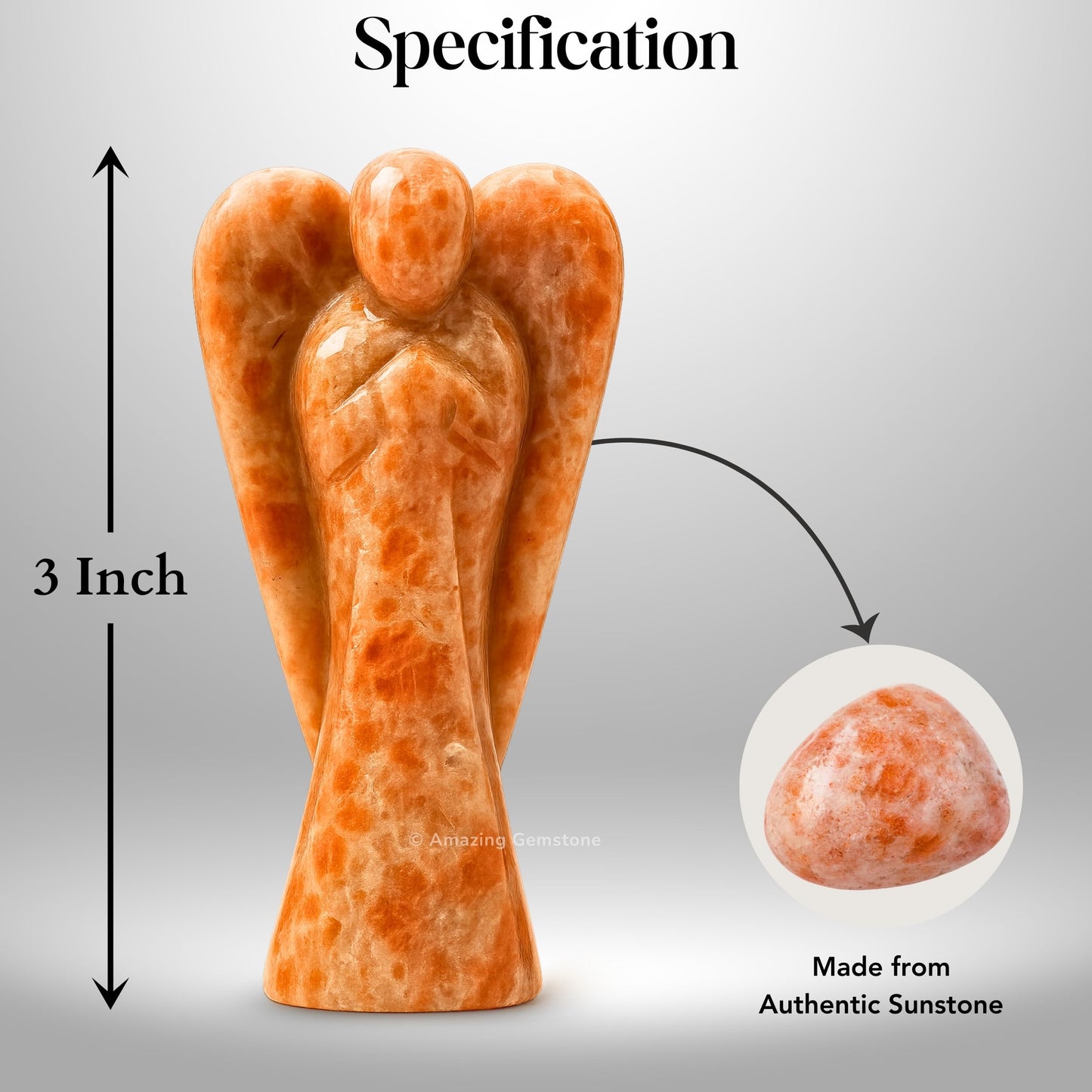 Amazing Gemstone Sunstone Angel - Sunstone Crystal Angel and Pocket Guardian Angel Crystal Figurines (3 inches)