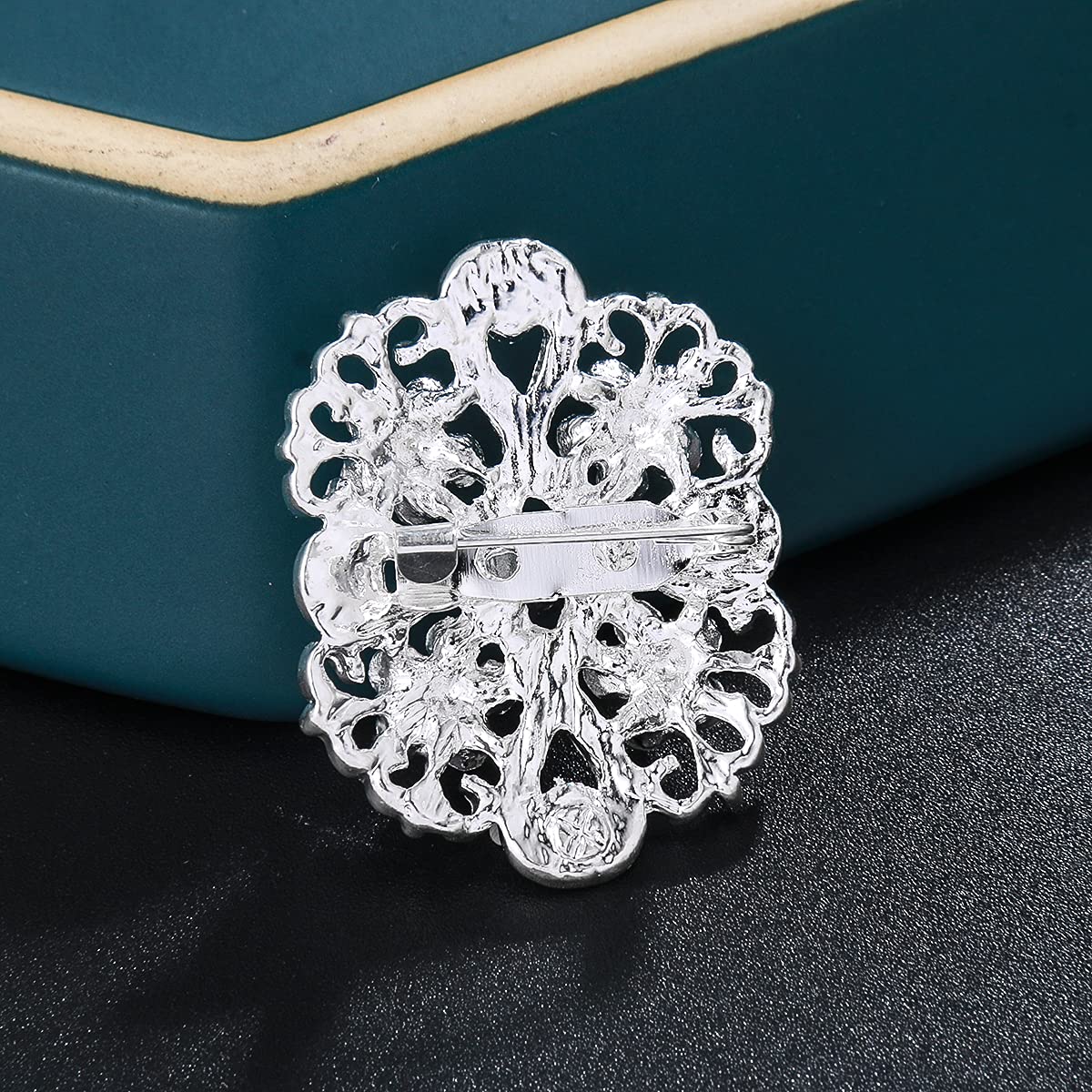 MEEDOZ Lot 12pcs Assorted Crystal Rhinestone Silver Tone Flower Brooch Pin Set for Women DIY Bridal Wedding Bouquet Kit (Silver)