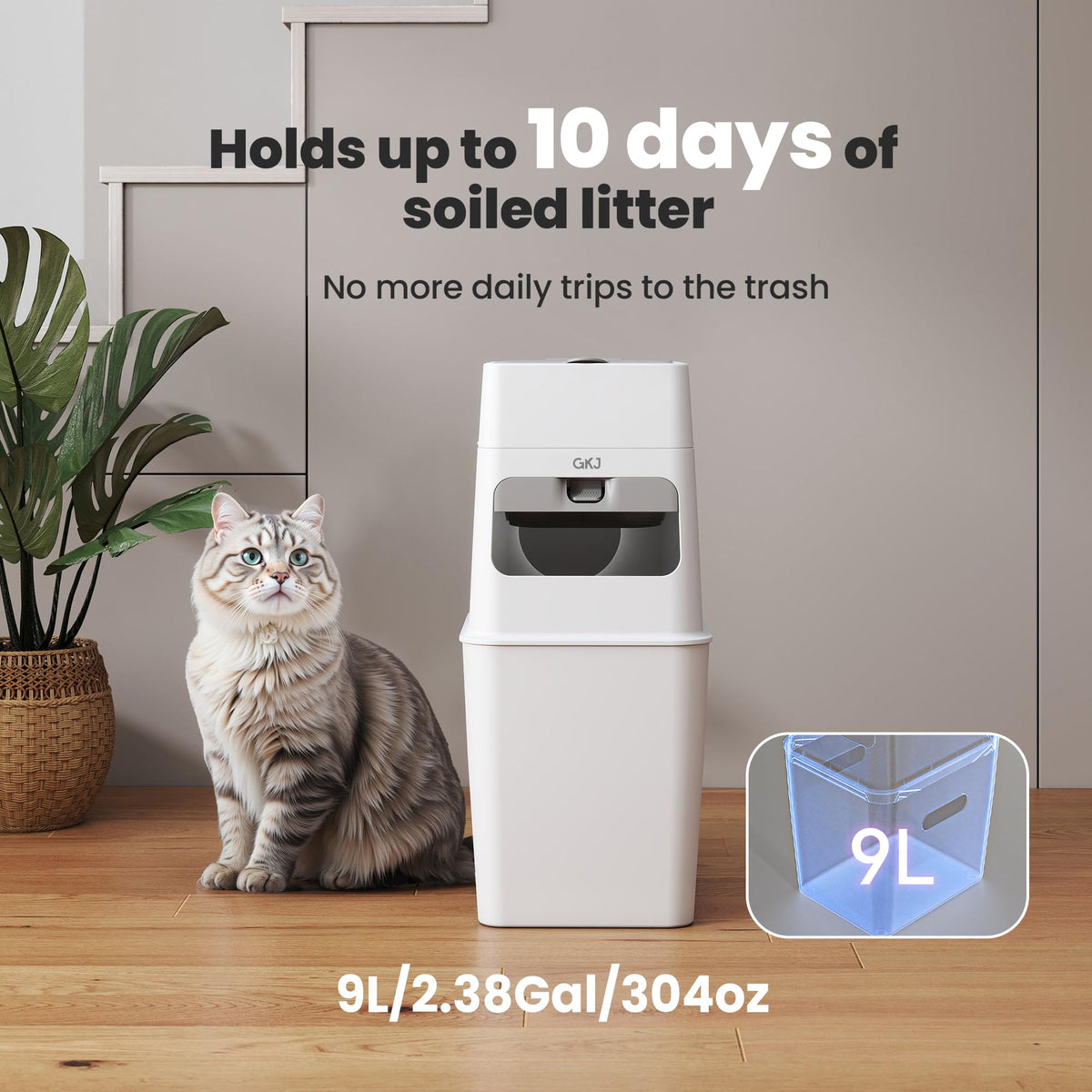 GKJ Cat Litter Box Waste Disposal System for Odor Control Cat Litter Trash Can | Includes 1 roll of 16 Easy Tear-Off Bags | Diaper Trash Can