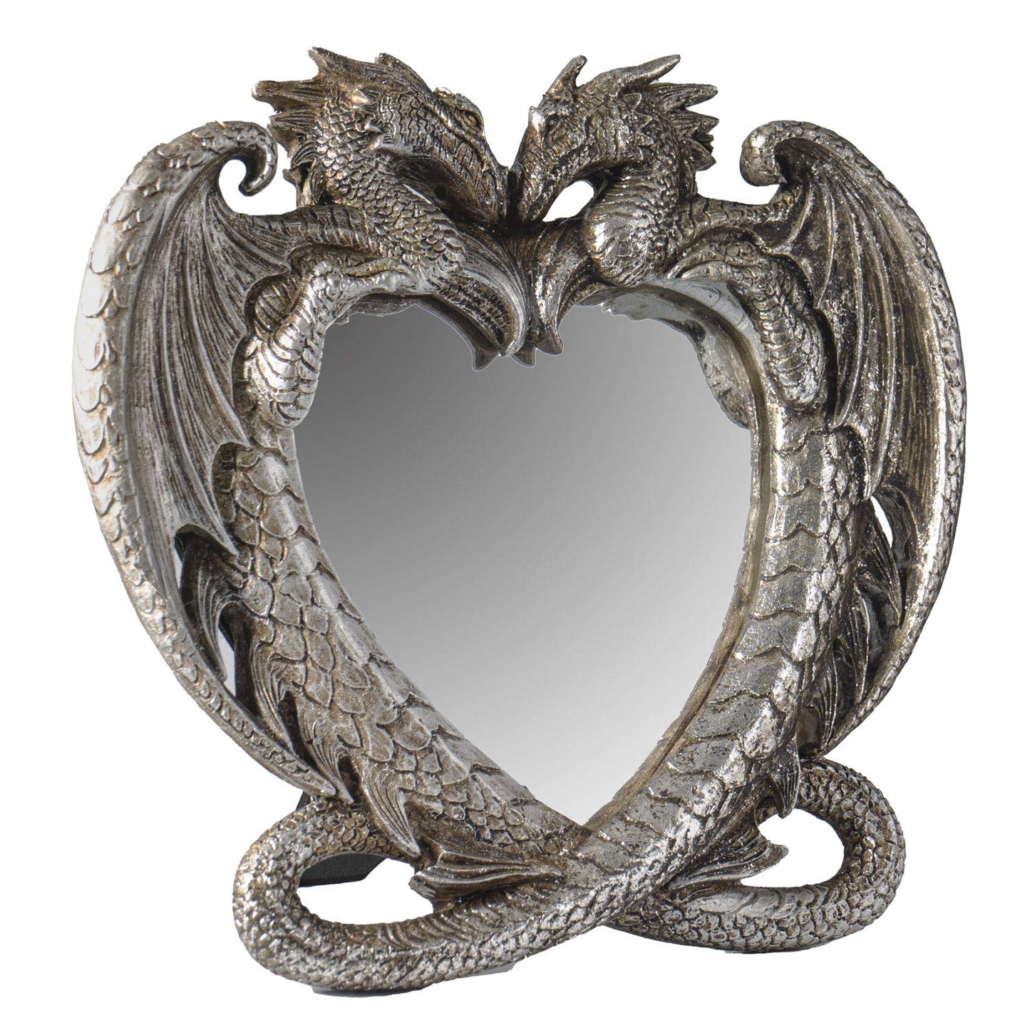 Pacific Trading Gothic Heart Shaped Dragon Mirror, Collectible Medieval Home Accent Décor Resin Piece for Wall or Tabletop Shelf, 6.3 x 5.91 Inches