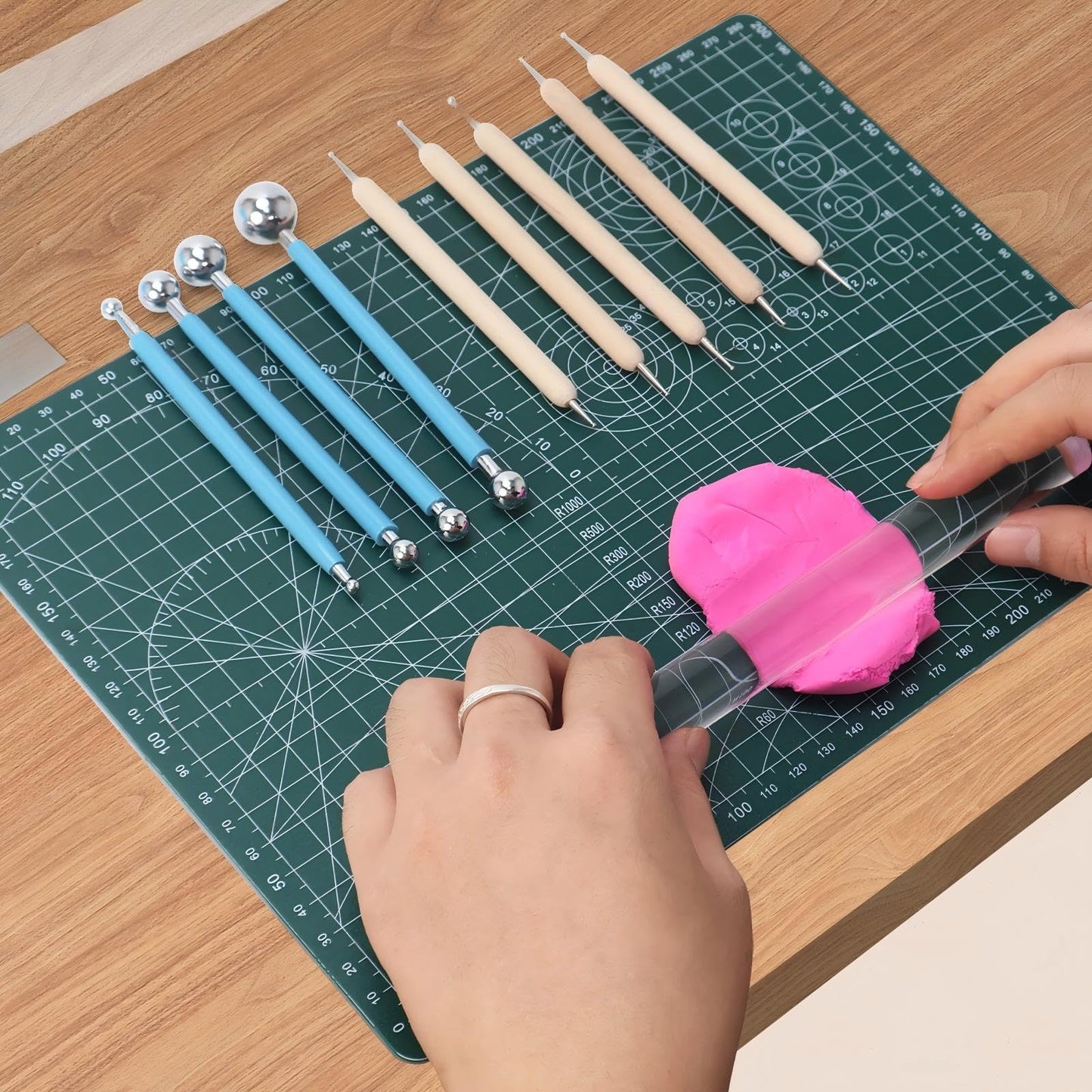 Basic Polymer Clay Tools, Clay Sculpting Tools Acrylic Roller Pin, Clear Rectangle Sheet Press Board, Double-Ended Pottery Carving Set for Beginner (26)