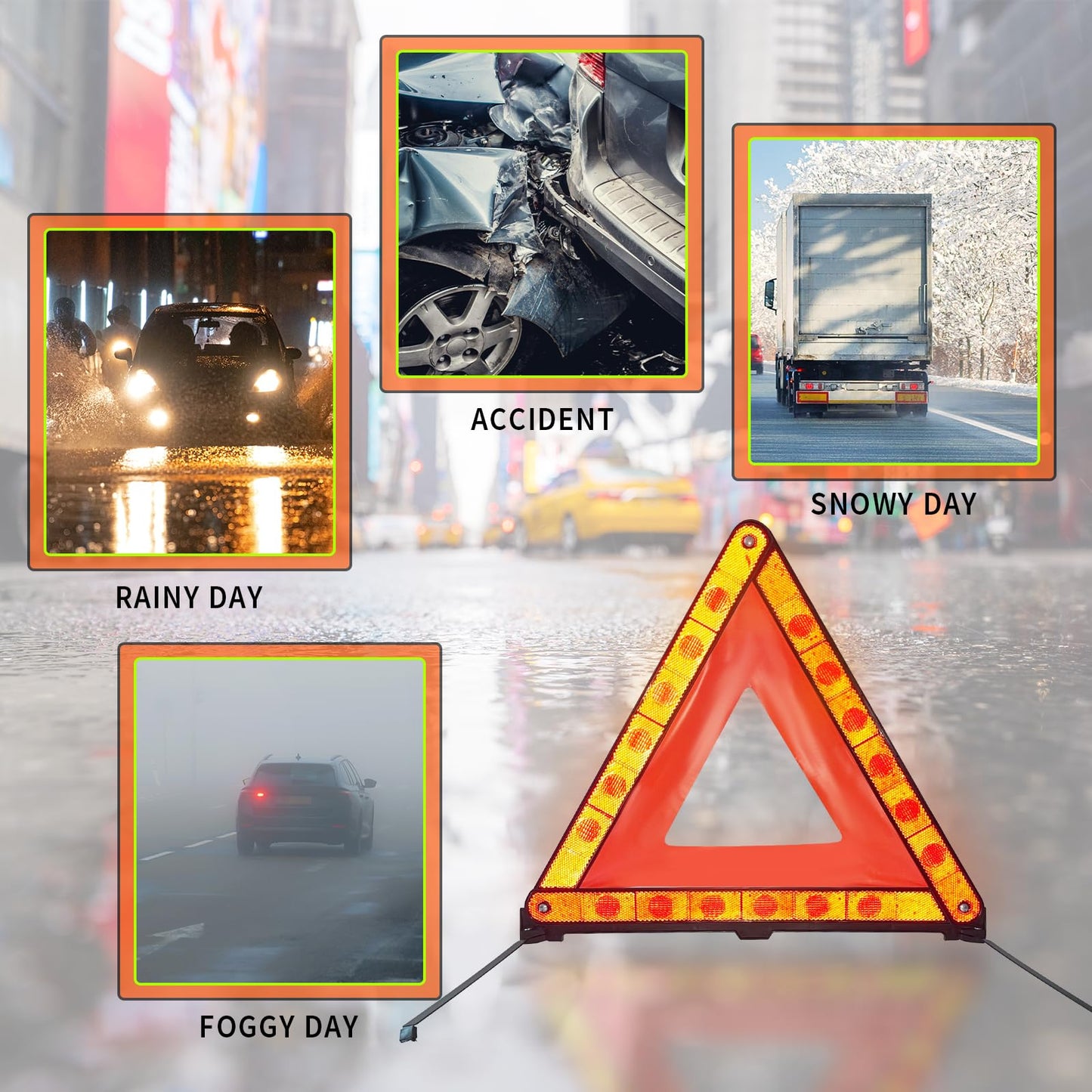 FLKQC Warning Triangles Safety Triangle Emergency Kit, 5 Pack Foldable Reflective Triangles with Base, Roadside Triangle Kit with Case for Vehicles