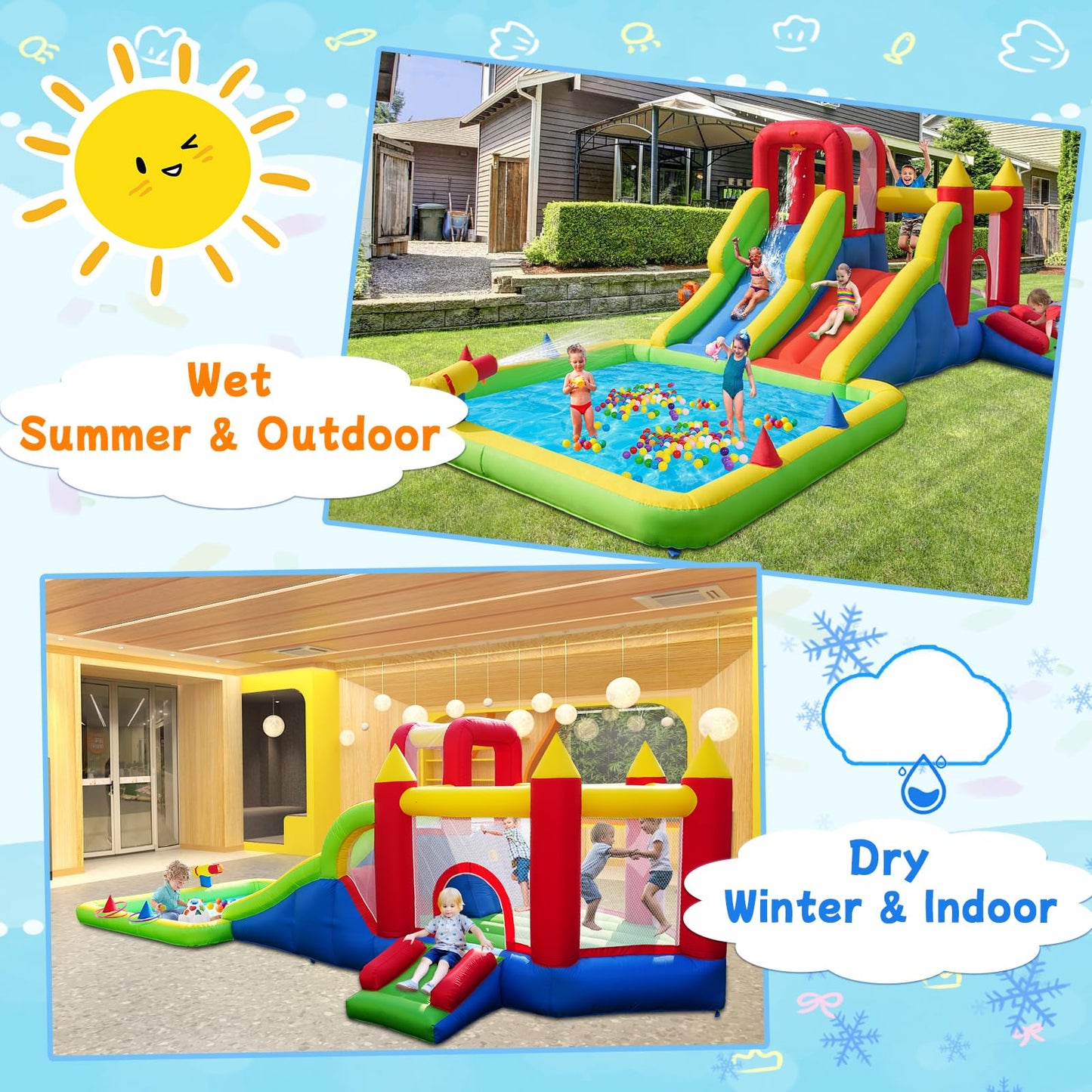Umbalir 10-in-1 Inflatable Water Park - Giant Bounce House with 2 Water Slides, Big Splash Pool, Water Cannons, Climbing Wall, Tunnels & Obstacle Course for Endless Fun