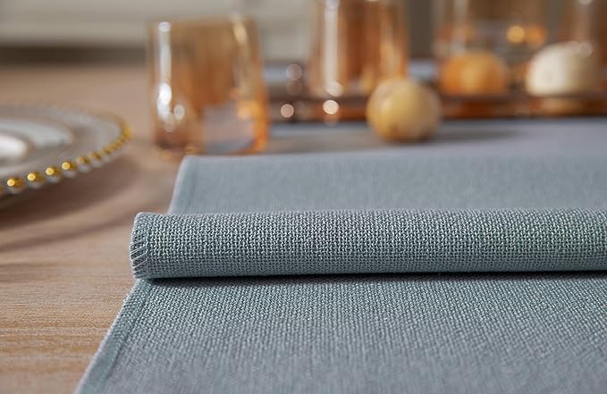 ZeeMart Dusty Blue Table Runners 36 Inches Long, Burlap Linen Style Rustic Farmhouse Table Runner, Small Short Boho Coffee Table Runner, 13x36 Inches, Light Dusty Blue