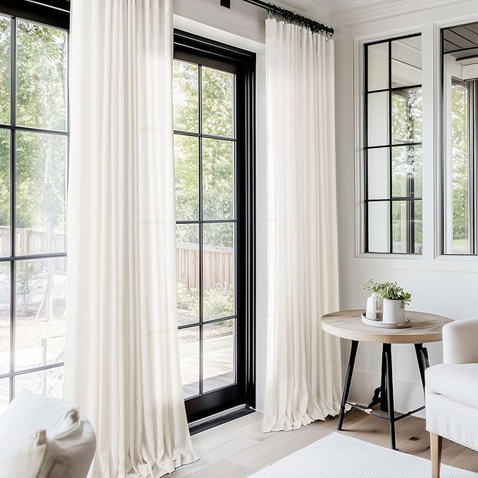 2 Panels Set Cream Linen Curtains 108 inches Long For Living Room Neutral Rustic Farmhouse Light Filtering Semi Sheer Linen Drapes 108 inch Ceiling To Floor For Large Window Villa Hallway Ivory 9 FT
