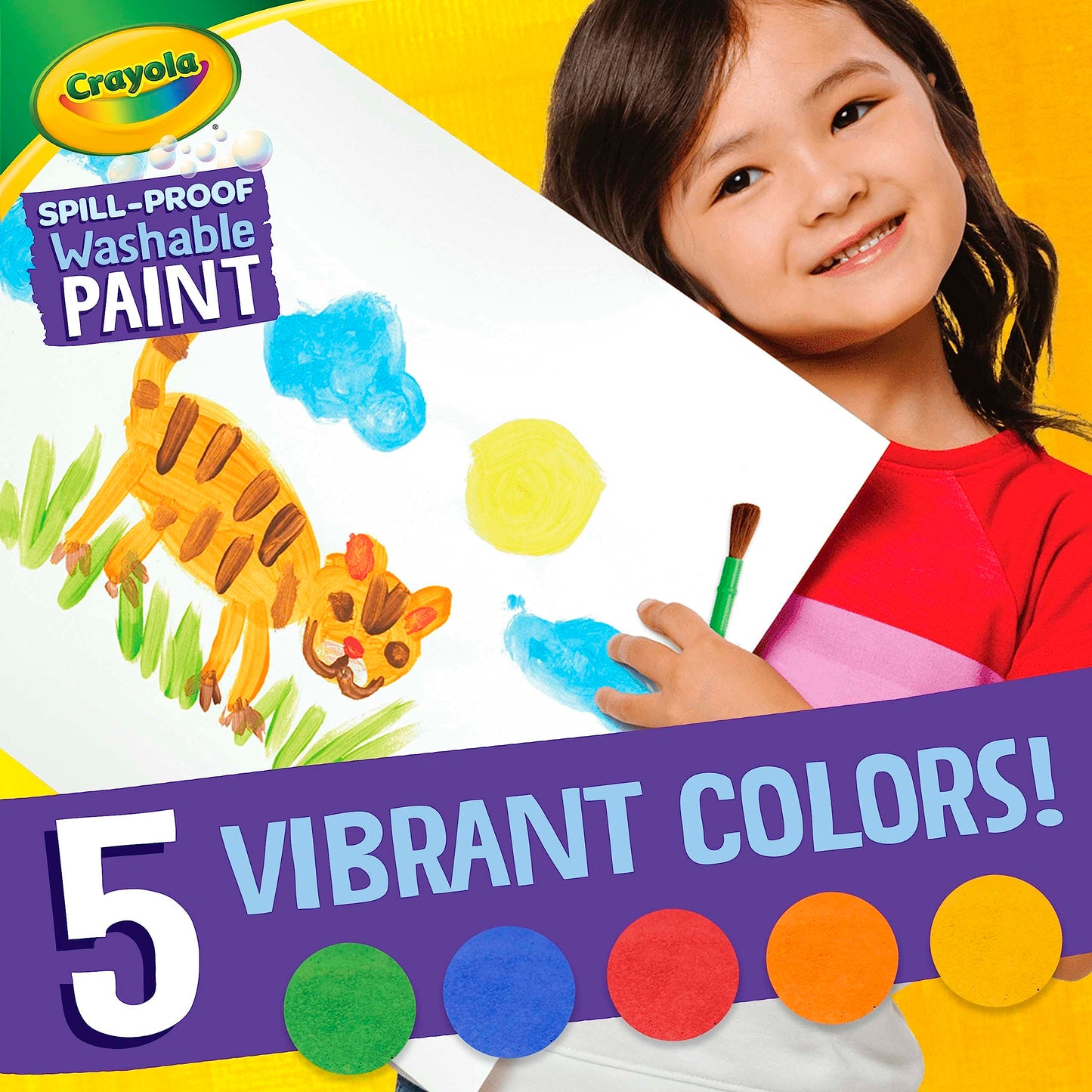 Crayola Spill Proof Paint Set - Washable Paint for Kids, Includes Paint Brush & Paper, No Drip, Less Mess Arts & Crafts, Toddler Gift, Ages 3+