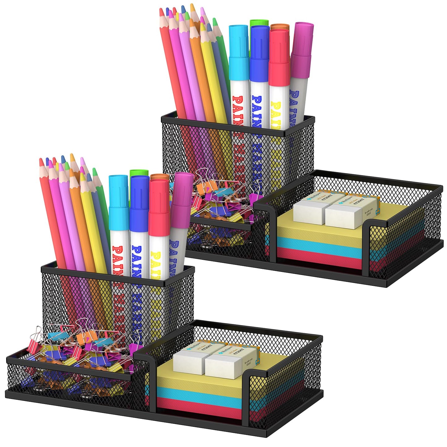 SUPEASY Pen Holder Desk Organizer, 2Pack Office Supplies Pencil Holder with 3 Compartments, Desk Accessories and Workspace Organizers for Home School Classroom, Black