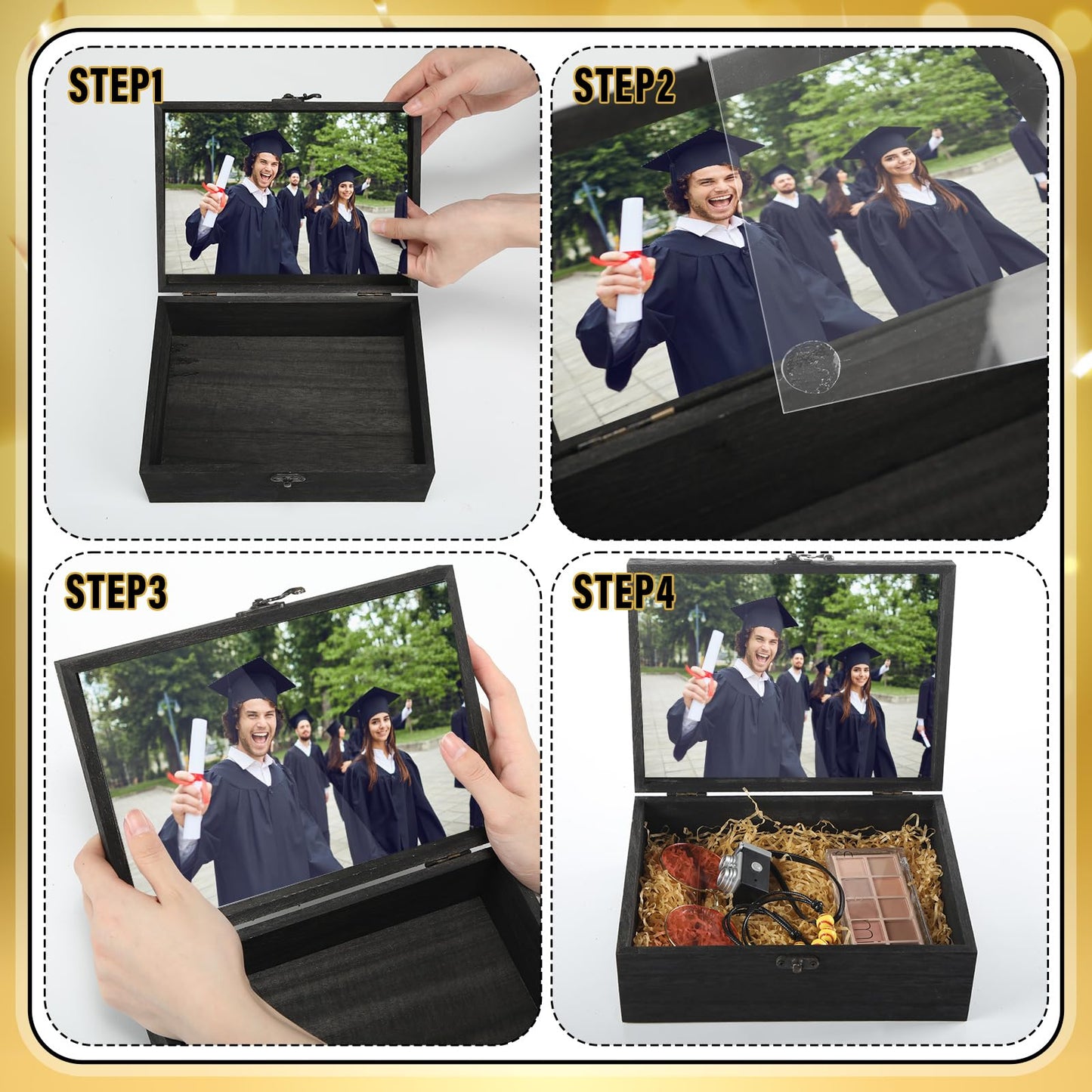 BreezeHug 2 Pcs Class of 2026 Graduation Keepsake Box Senior 2026 Gift Memory Chest Wooden Box with Hinged Lid Engraving Graduation Gift Boxes for Him or Her Graduate Grad Keepsake Memory Storage