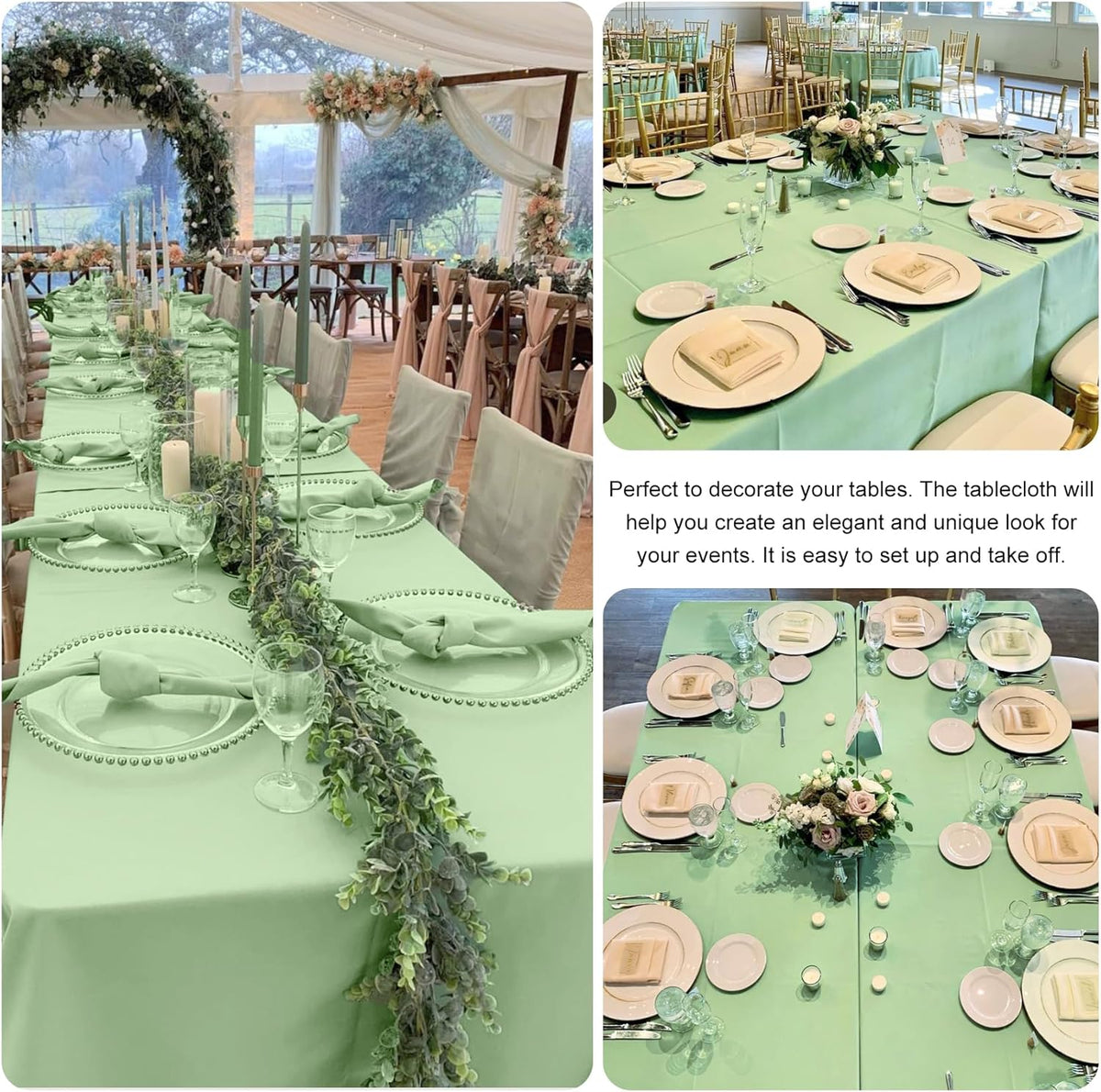 4 Pack Rectangle Tablecloth 90x132Inch Sage Green Washable Polyester Table Cover for Wedding Dining Table Buffet Parties Banquet Decoration