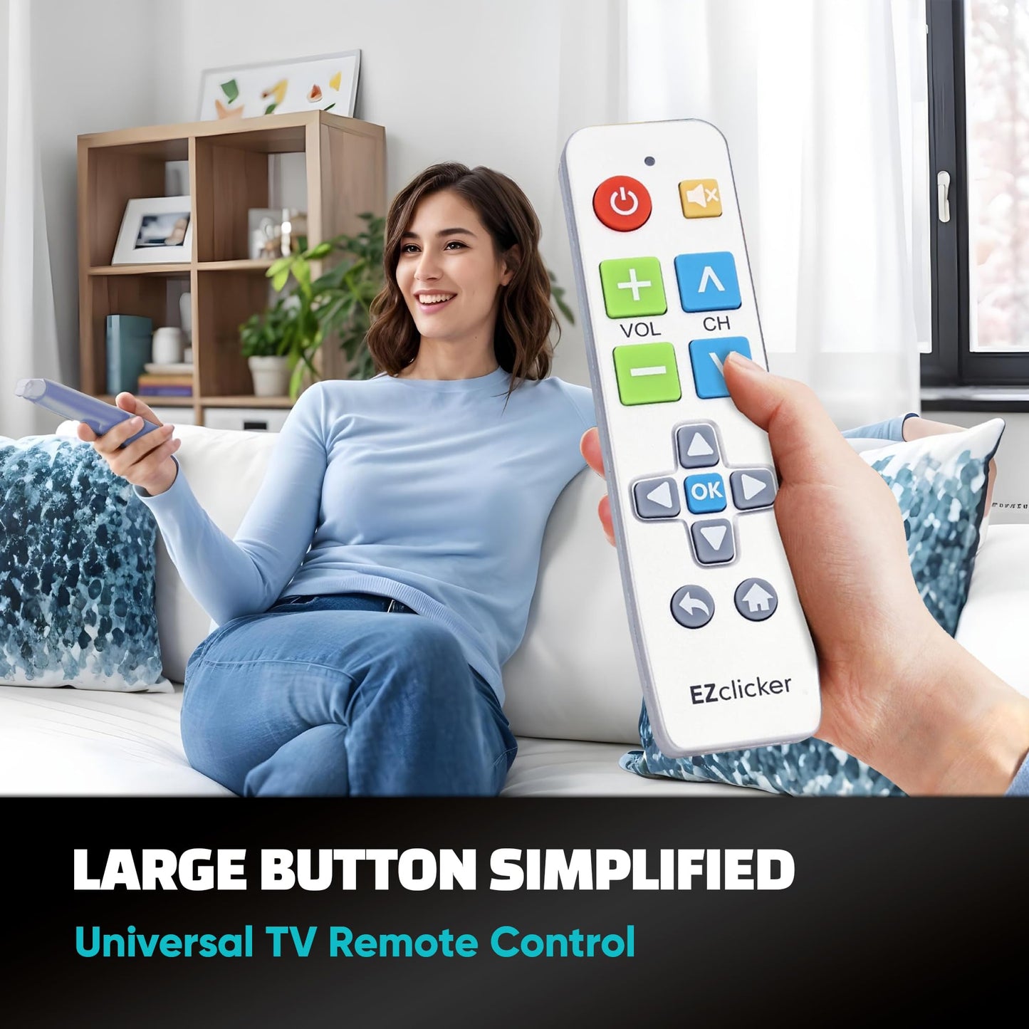 EZclicker Big Button Universal TV Remote (Silver) Simple Easy to Use, Great for Seniors, Works with Major TV Brands (2xAAA Batteries Not Included)