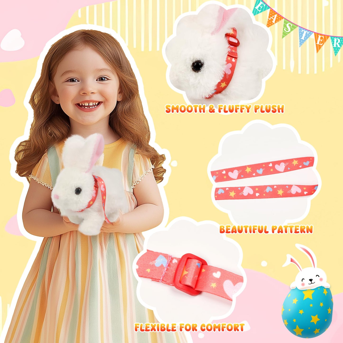 Voichic Easter Robot Bunny Pal- Bunby My Realistic Bunny Toy, Hopping Bunny with Sounds, Jumping, Twitching and Shaking Ears, Interactive Plush Bunny for Kids, Birthday Gift for Toddler (White)