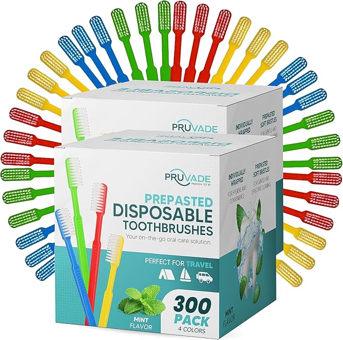 300 Pack Disposable Toothbrushes with Toothpaste, Built in | Prepasted Toothbrushes Individually Wrapped | Single Use Waterless Tooth Brush Soft Bristles for School, Hotel, Camping, Travel