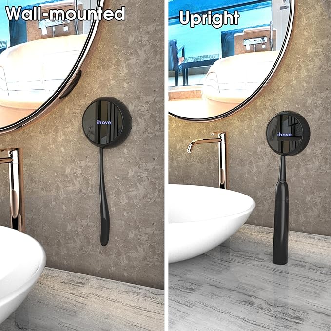 iHave Toothbrush Sanitizer – Wall-Mounted UV Toothbrush Holders for Bathrooms, Stylish Bathroom Accessories and Bathroom Decor for Home & RV, Travel Essentials, Cool Gadgets (Black)