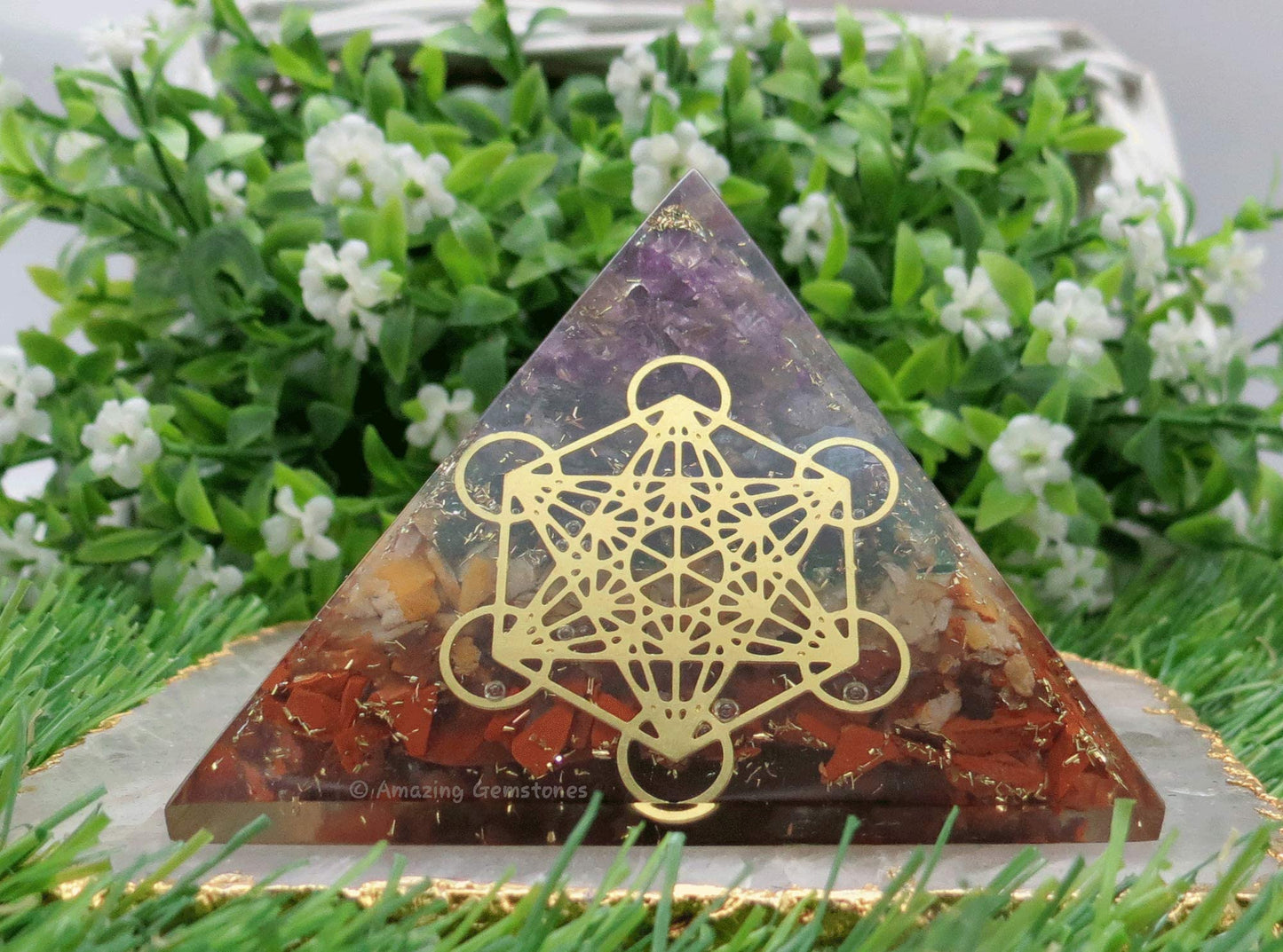 Amazing Gemstone Large Orgone Pyramid | Natural Chakra Pyramid Crystal | Metatron Orgonite Pyramid | Organ Pyramids Positive Energy Healing