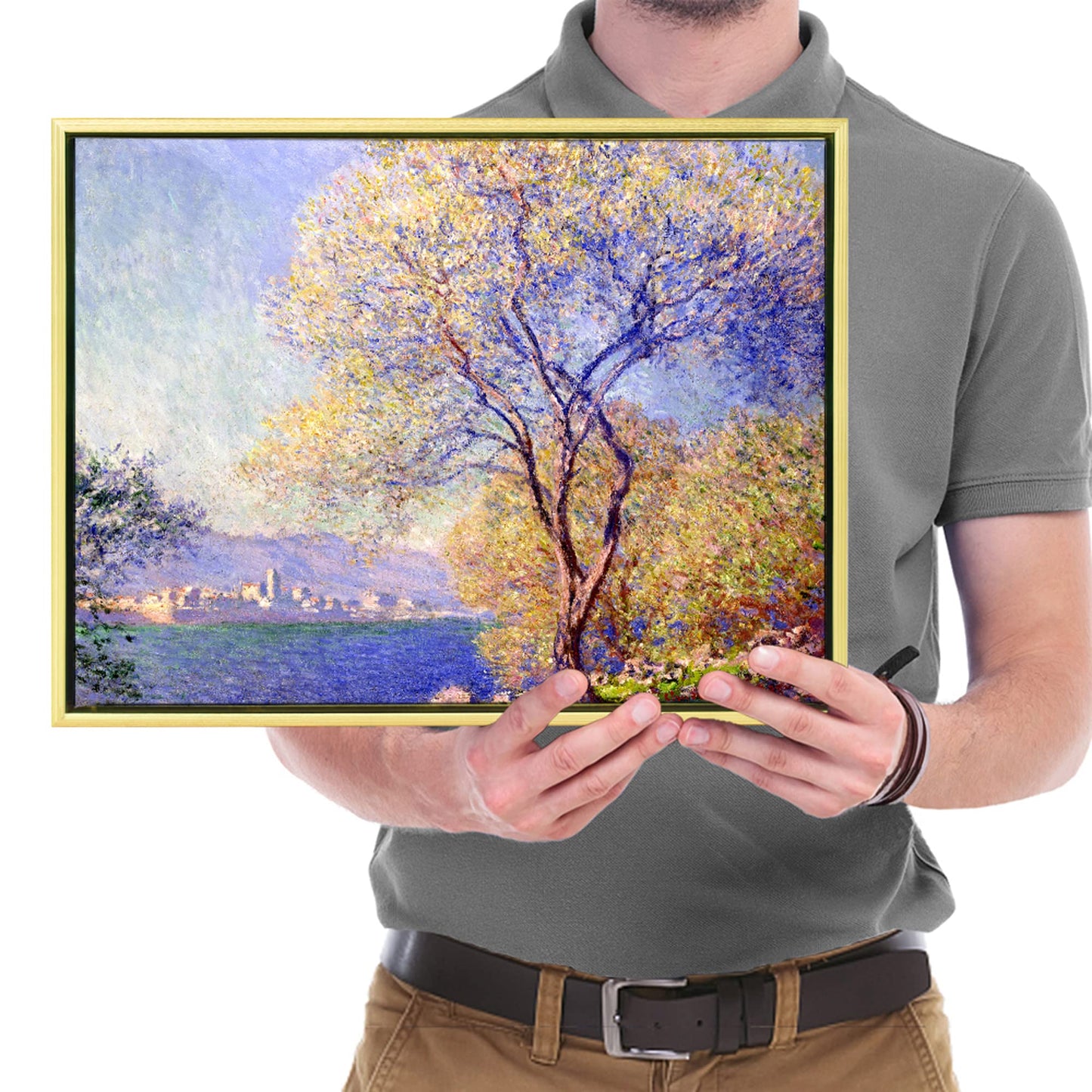 Wieco Art Framed Canvas Wall Art Antibes Seen from The Salis Garden 1988 by Claude Monet Paintings Reproduction Modern Canvas Prints on Canvas for Home Office Decorations