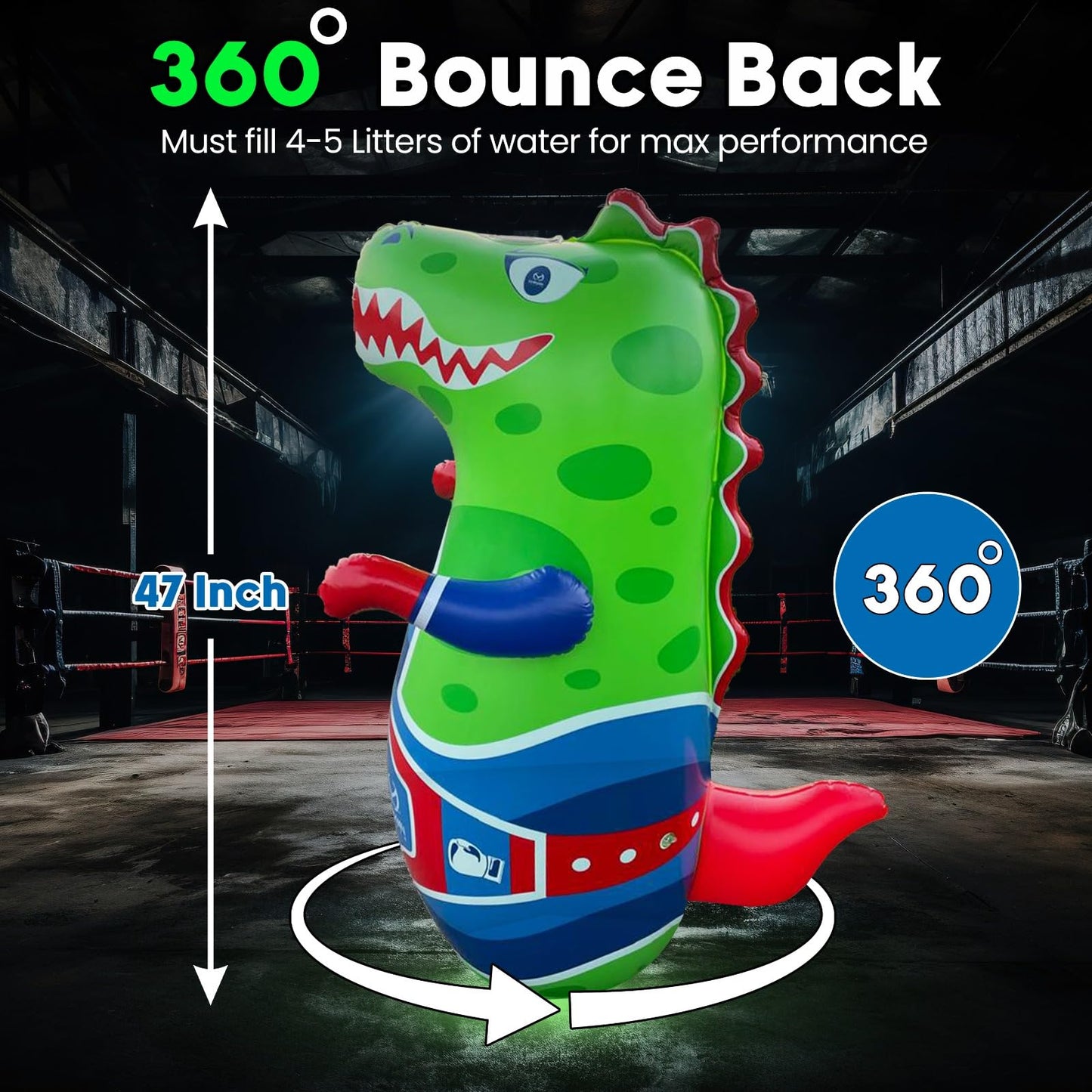 Marwan Sports Punch, Light & Roar Dinosaur Punching Bag – 47" Inflatable Bop Bag for Kids Ages 3-14 | Bounce-Back Toy with Lights & Roaring Sounds | Active Play Gift for Toddlers & Children