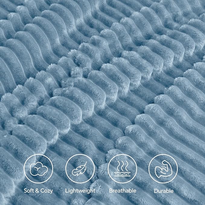 INFIIXSO Sherpa Throw Blanket for Couch - Super Soft & Warm Striped Fleece Blanket, Cozy Plush Fluffy Blanket All Season Use (Light Blue, 60x80 Inches)