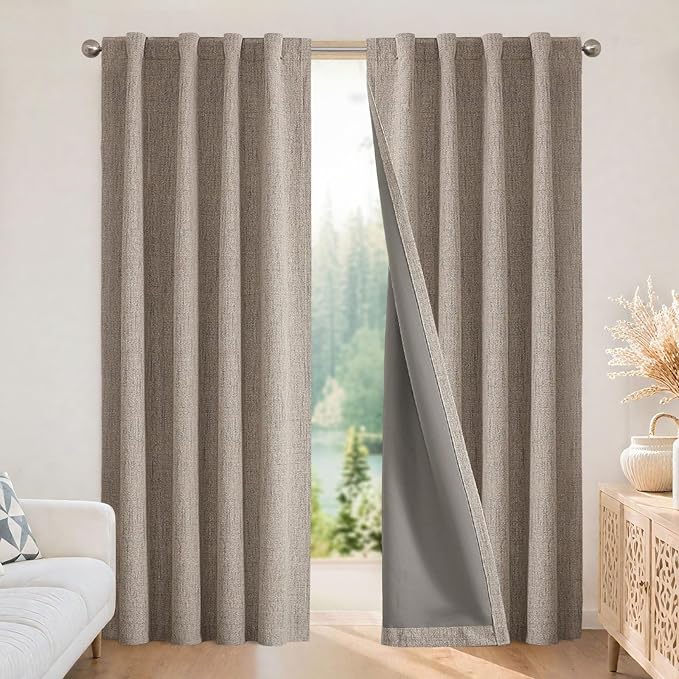 Joydeco Blackout Curtains for Bedroom - 72 Inch Long 100% Light Blocking 2 Panels Set Linen Drapes, Thermal Insulated Room Darkening Curtains, Linen Textured for Living Room, Rod Pocket & Back Tabs