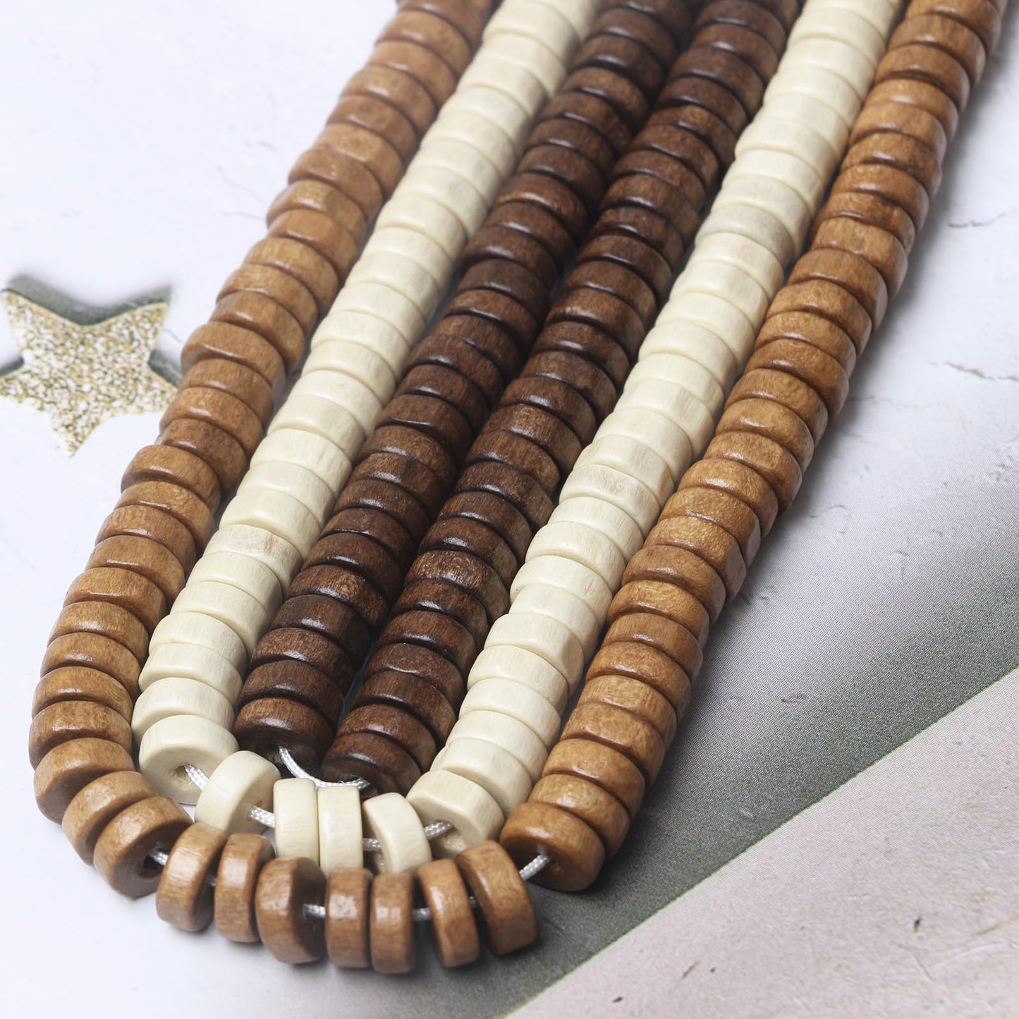 900Pcs Flat Round Wooden Beads - 7mm Wood Loose Spacer Beads for DIY Crafts, 300Pcs for Each Color
