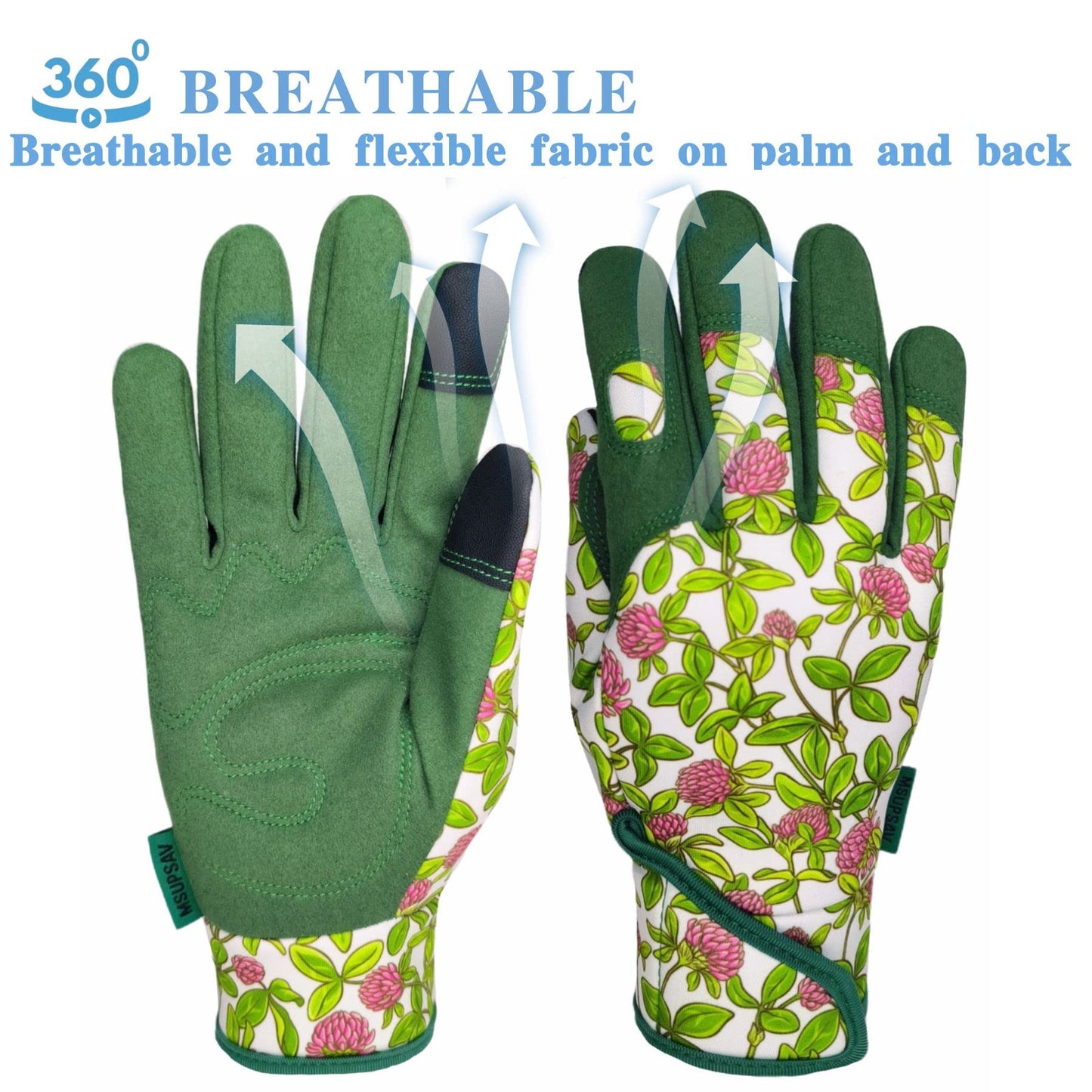 MSUPSAV Gardening Gloves with Touch Screen, Synthetic Leather Yard Work Gloves for Women, Garden Gift, Green, Medium