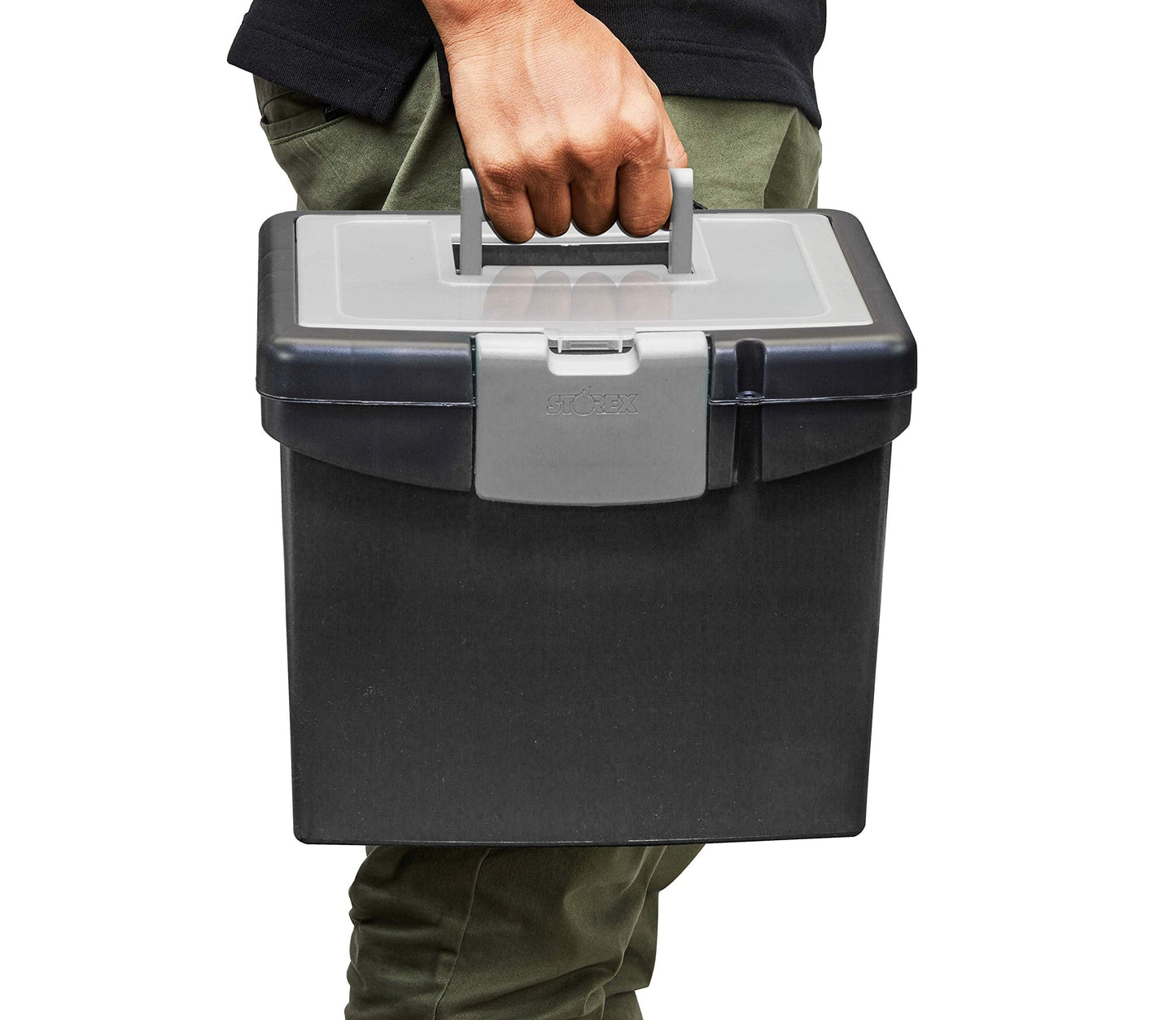 Storex 61504B02C Portable File Box with XL Lid, 11 x 13-1/2 x 11 Inches, Black